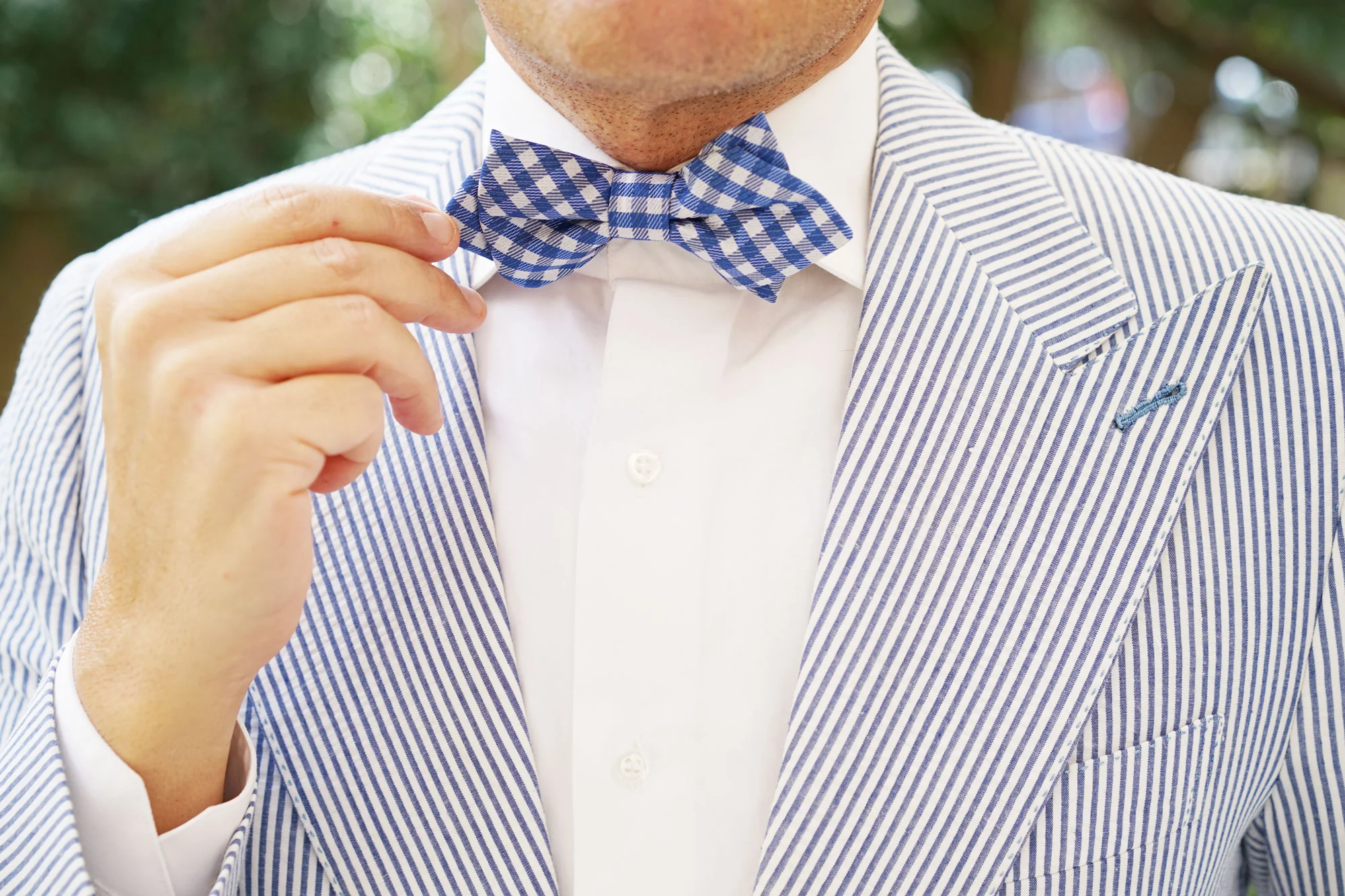 Blue Gingham Diamond Bow Tie - Image 7