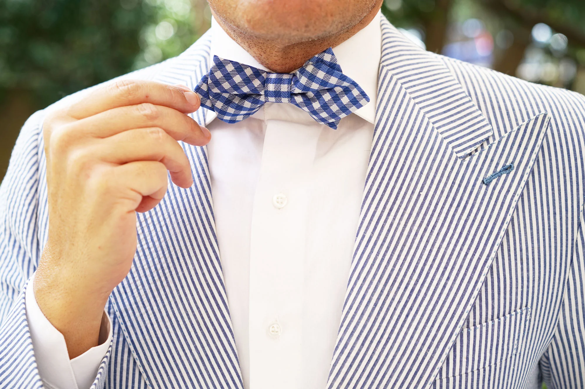 Blue Gingham Diamond Bow Tie - Image 8