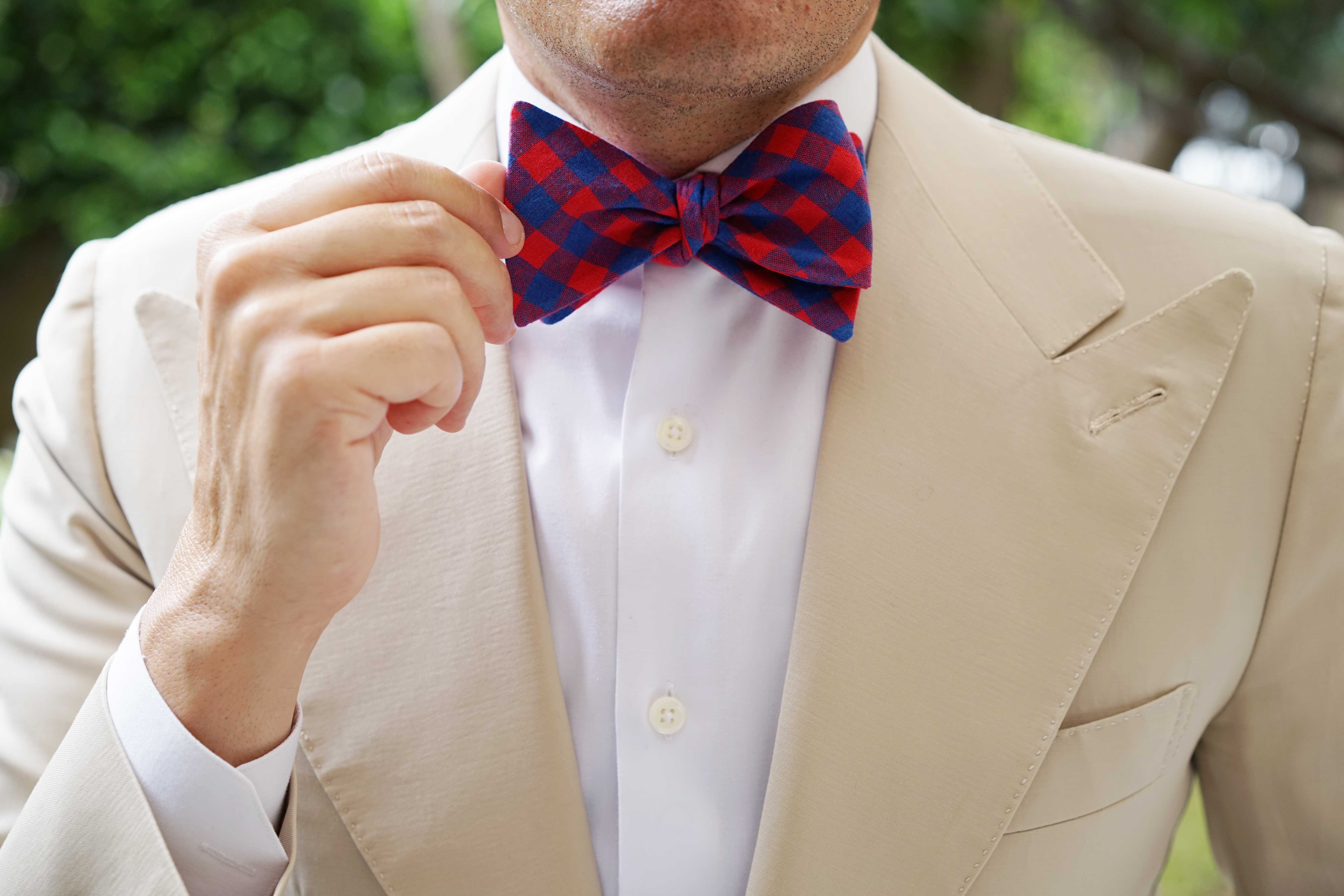 Blue & Red Gingham Self Bow Tie - Image 9