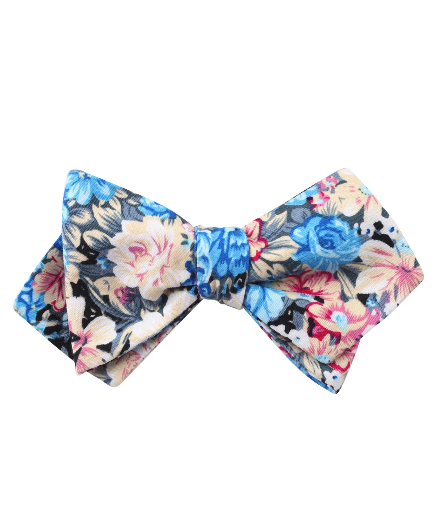 Blue Water Lilies Floral Diamond Self Bow Tie - Image 2