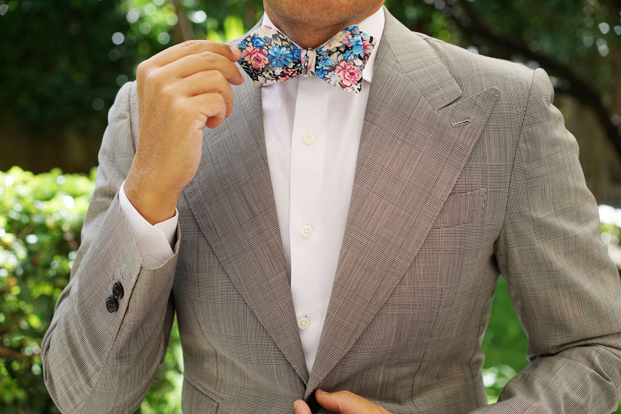 Blue Water Lilies Floral Diamond Self Bow Tie - Image 6