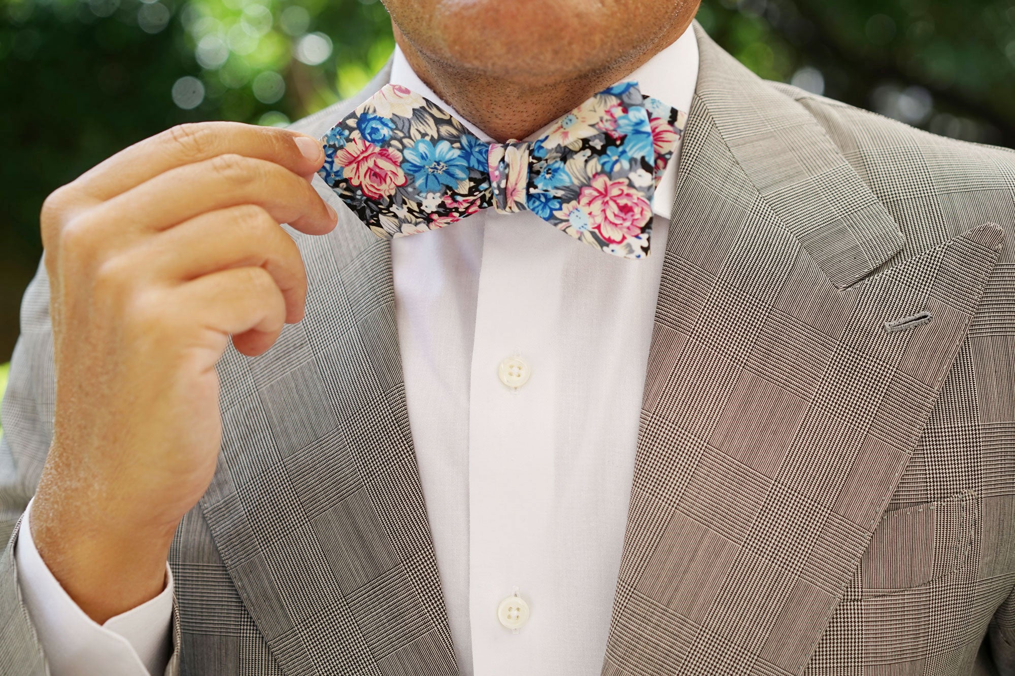 Blue Water Lilies Floral Diamond Self Bow Tie - Image 7