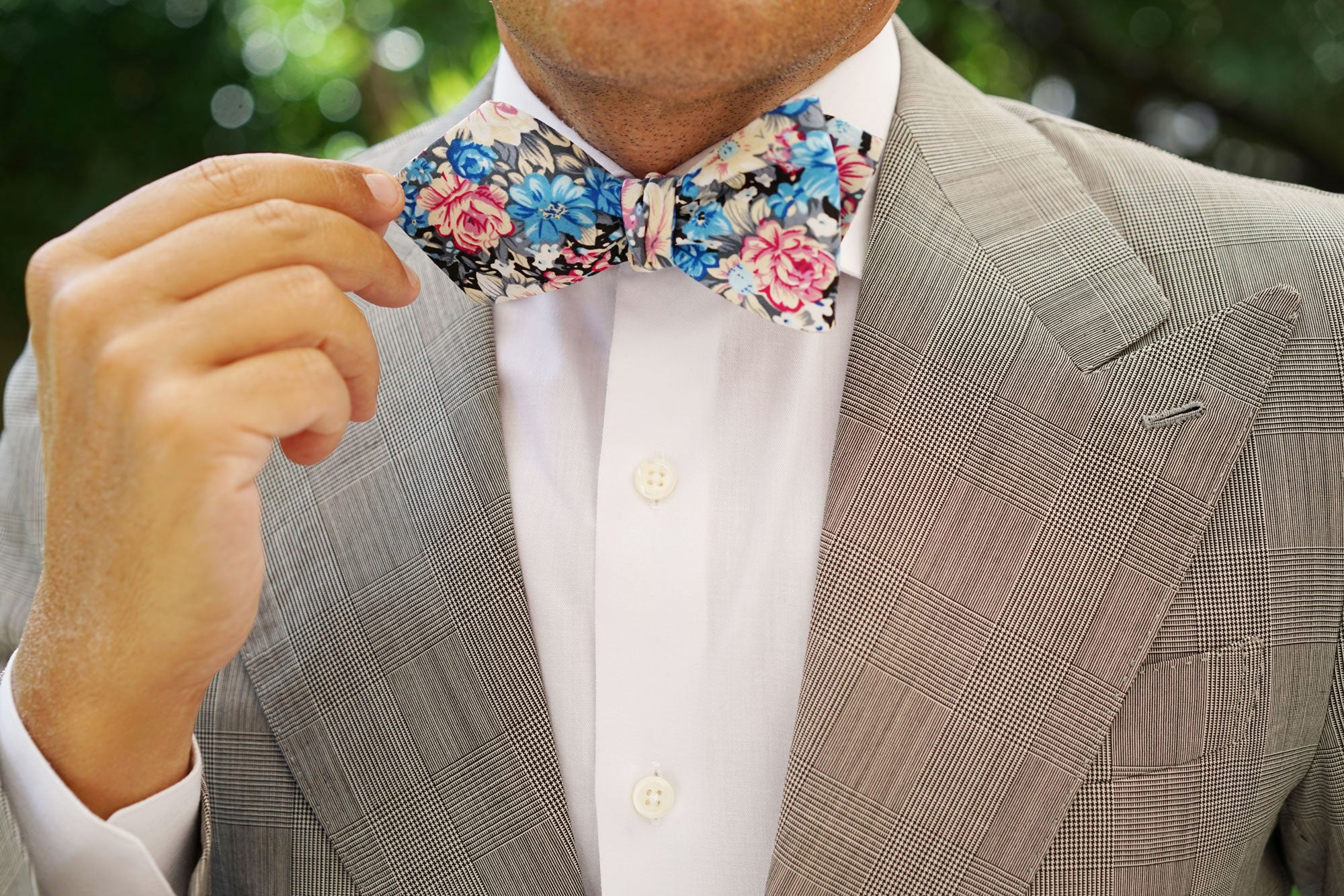 Blue Water Lilies Floral Diamond Self Bow Tie - Image 8