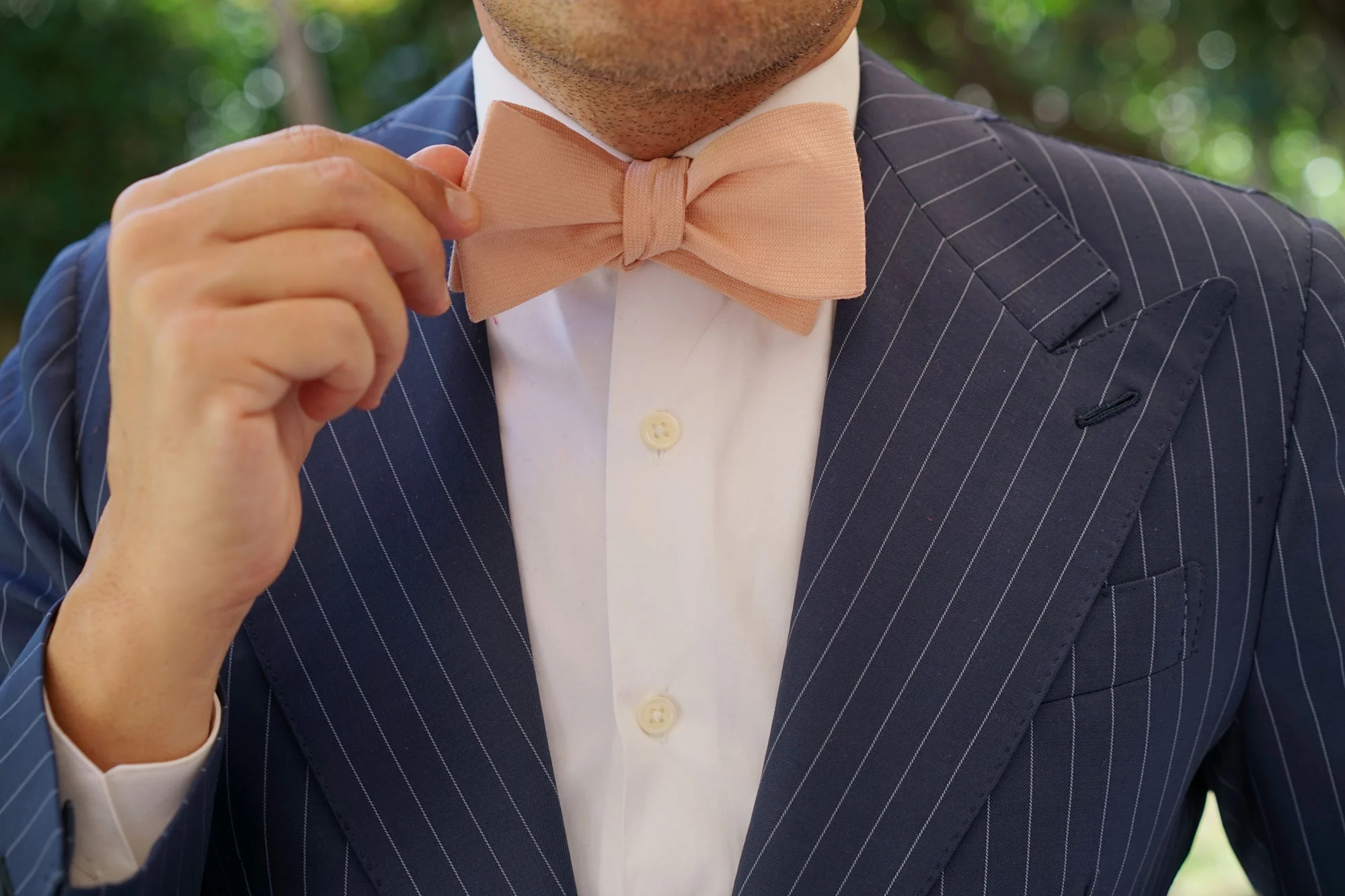 Blush Beige Linen Self Bow Tie - Image 7
