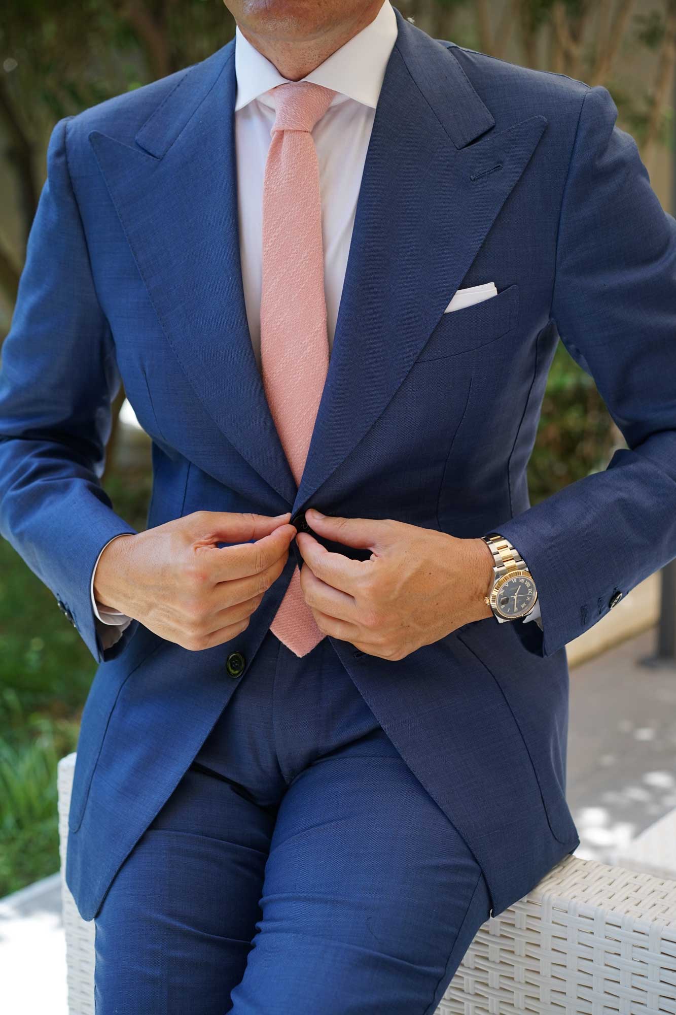 Blush Flamingo Pink Linen Skinny Tie - Image 5