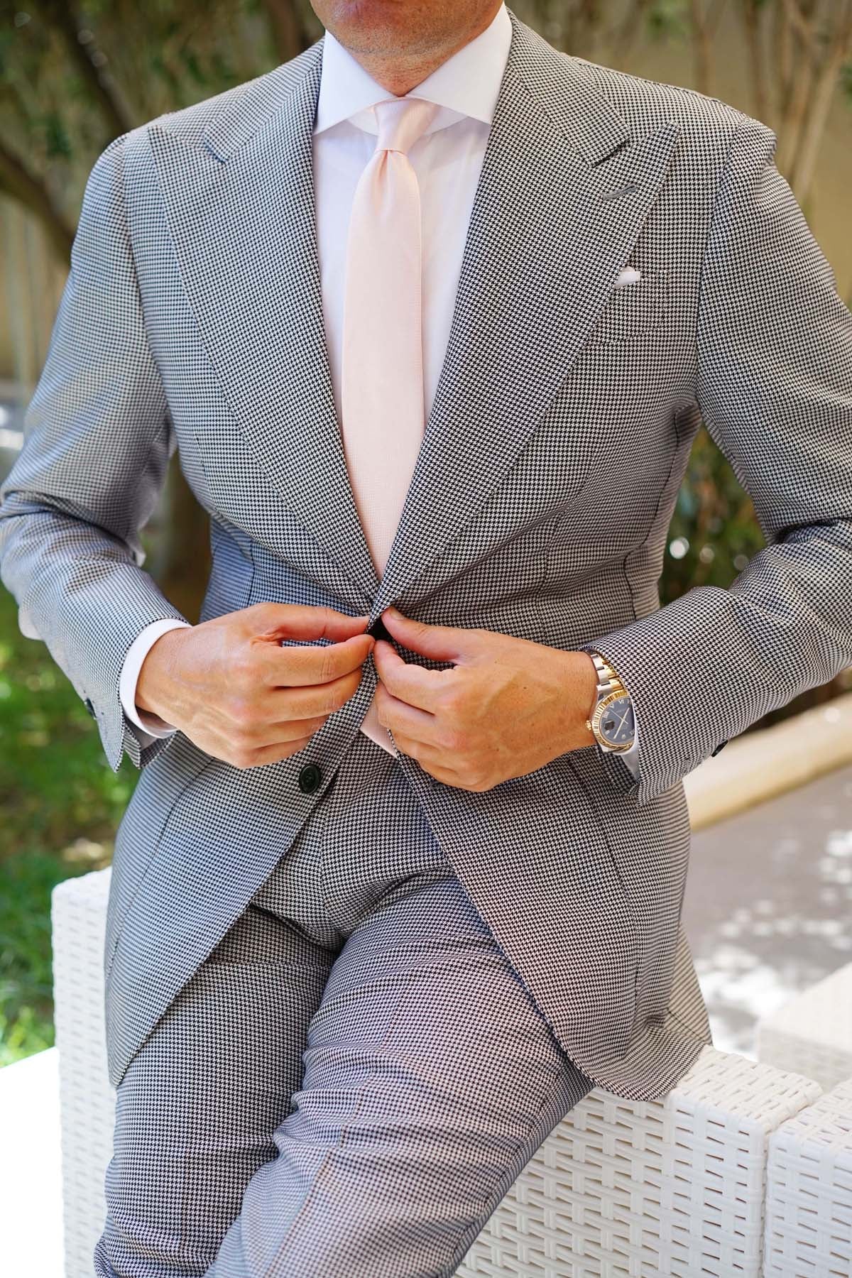 Blush Pink Basket Weave Skinny Tie - Image 5