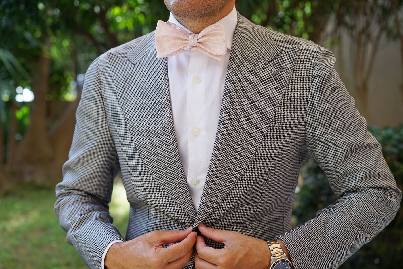 Blush Pink Daisy Flowers Floral Self Bow Tie - Image 4