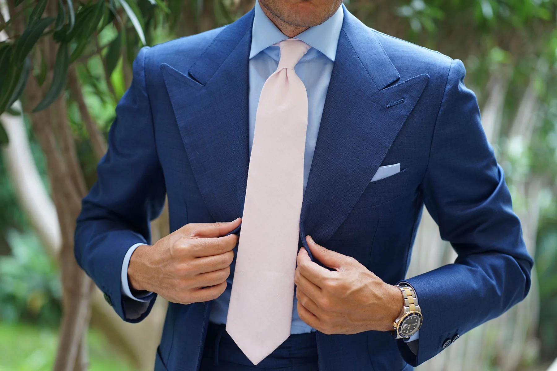 Blush Pink Slub Linen Necktie - Image 2