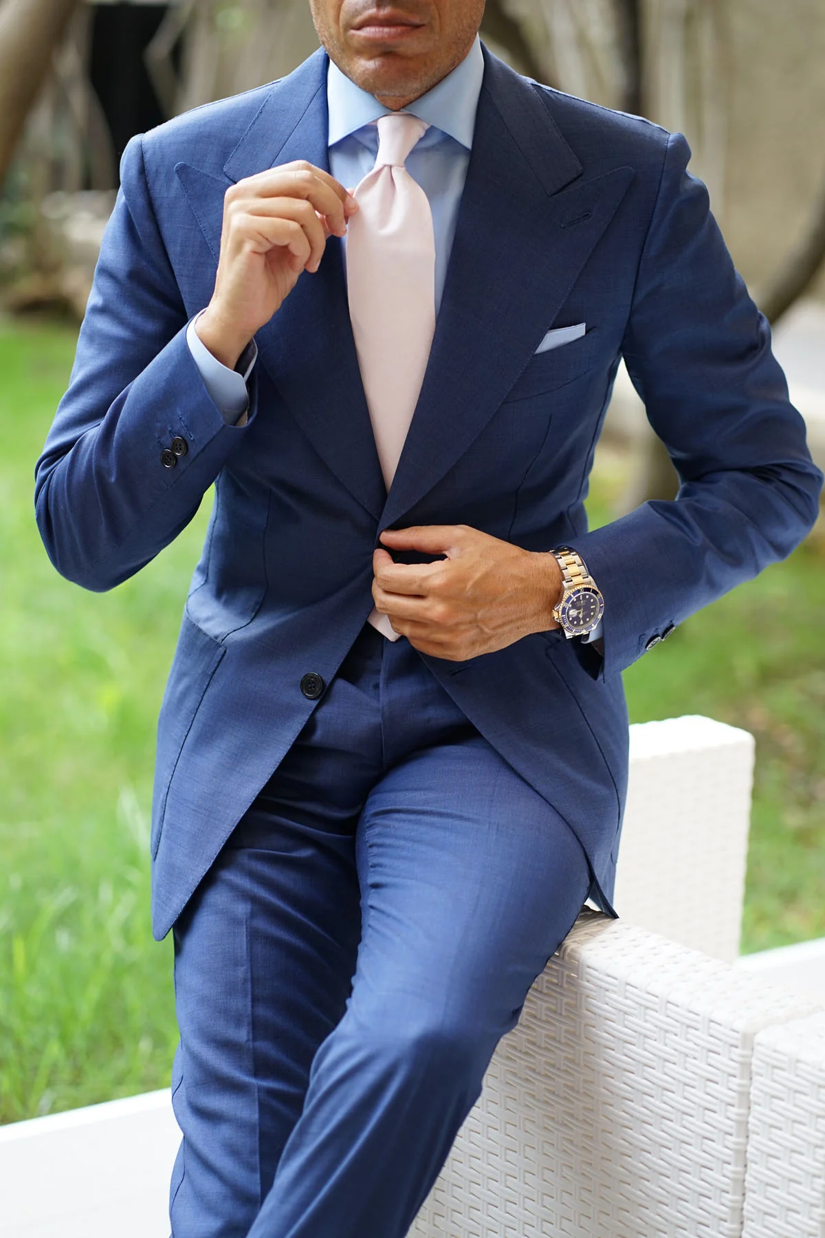 Blush Pink Slub Linen Necktie - Image 8