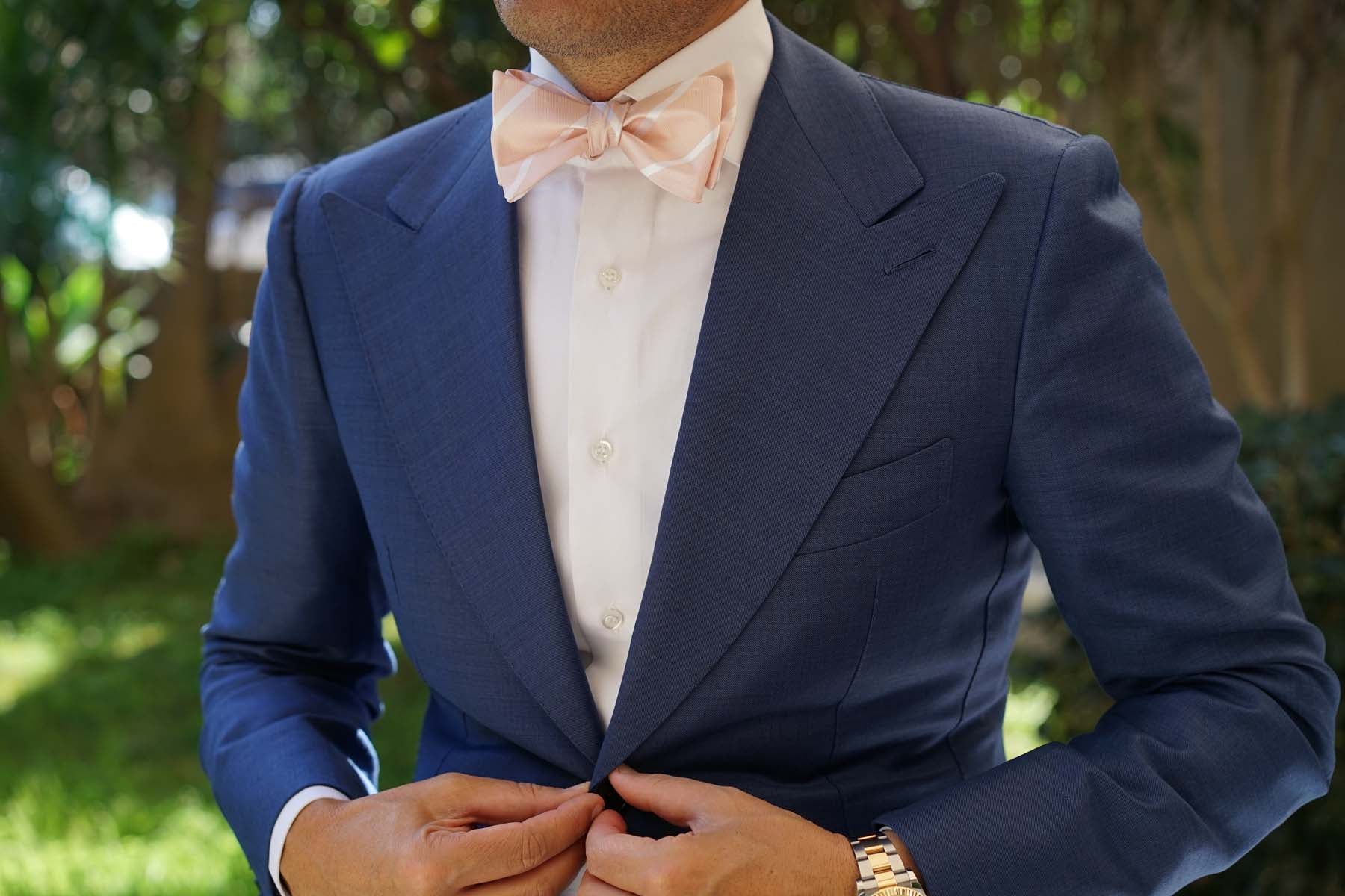 Blush Pink Striped Self Bow Tie - Image 4