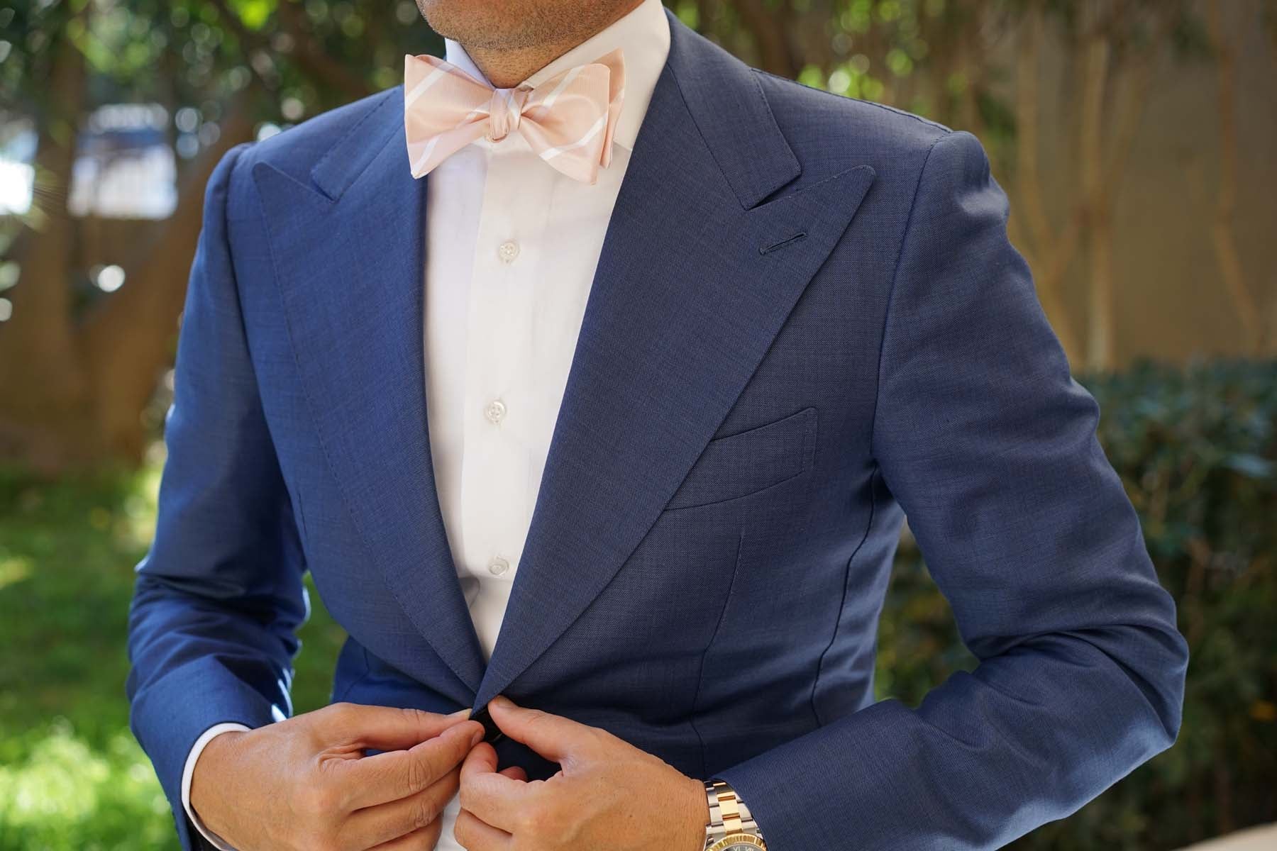 Blush Pink Striped Self Bow Tie - Image 8