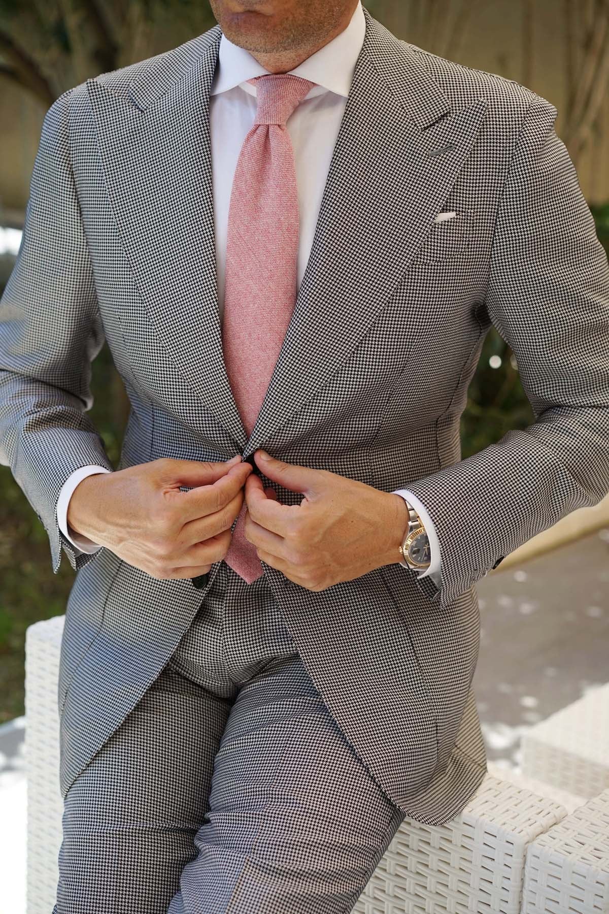 Blush Red Slub Linen Necktie - Image 5