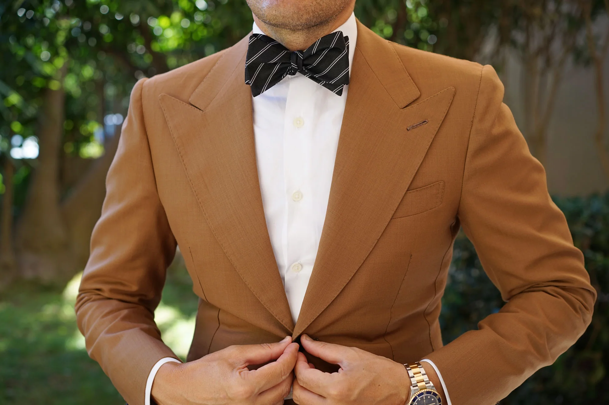 Boston Black Striped Self Bow Tie - Image 4