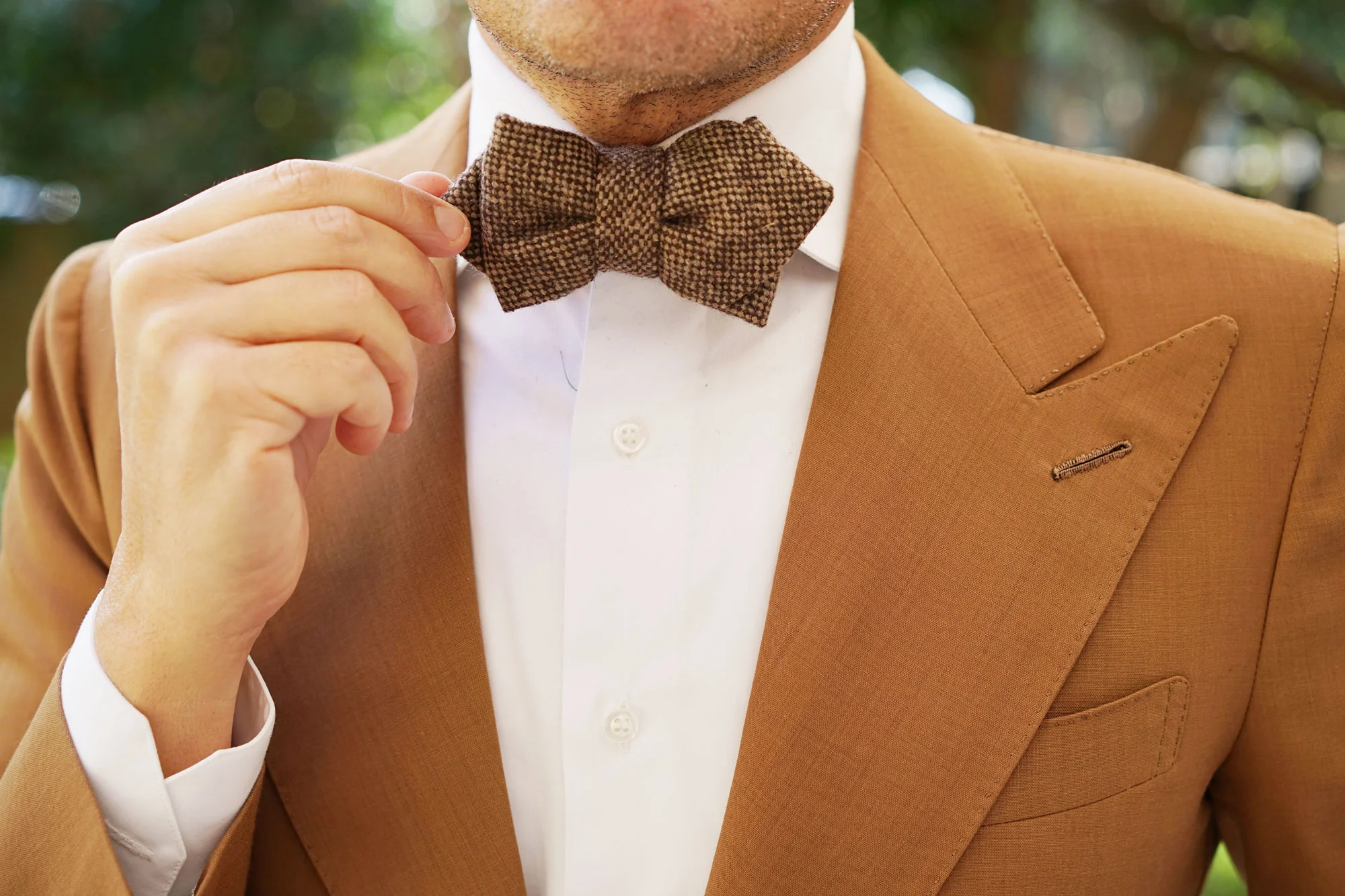 Brown Caramel English Wool Diamond Bow Tie - Image 6