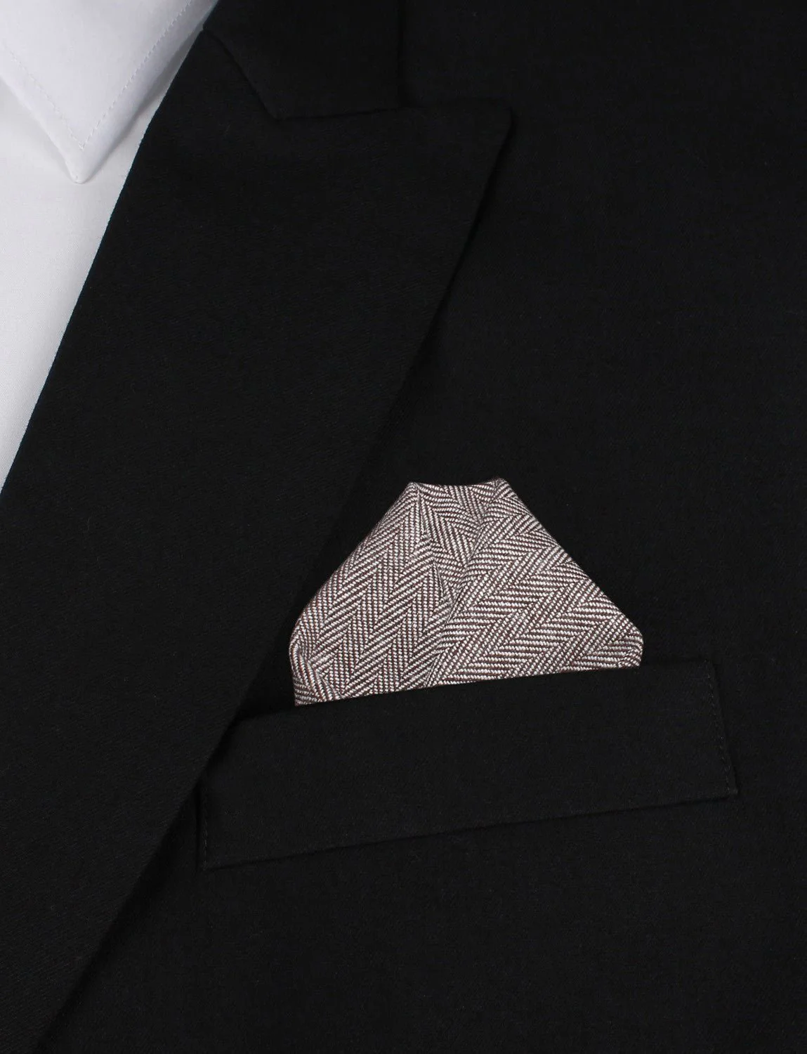 Brown Herringbone Linen Pocket Square - Image 4