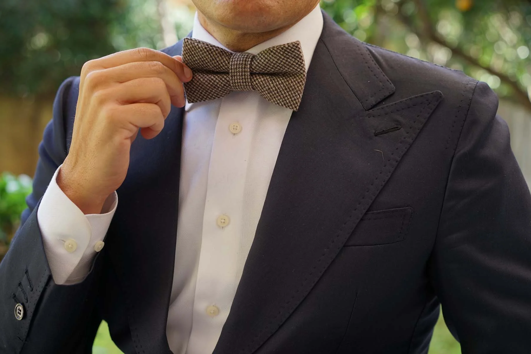 Brown Karakul Houndstooth Wool Bow Tie - Image 3