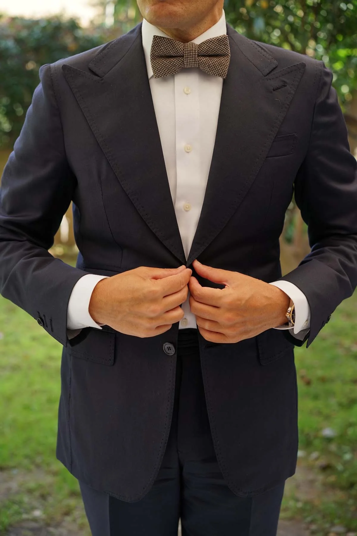 Brown Karakul Houndstooth Wool Bow Tie - Image 4