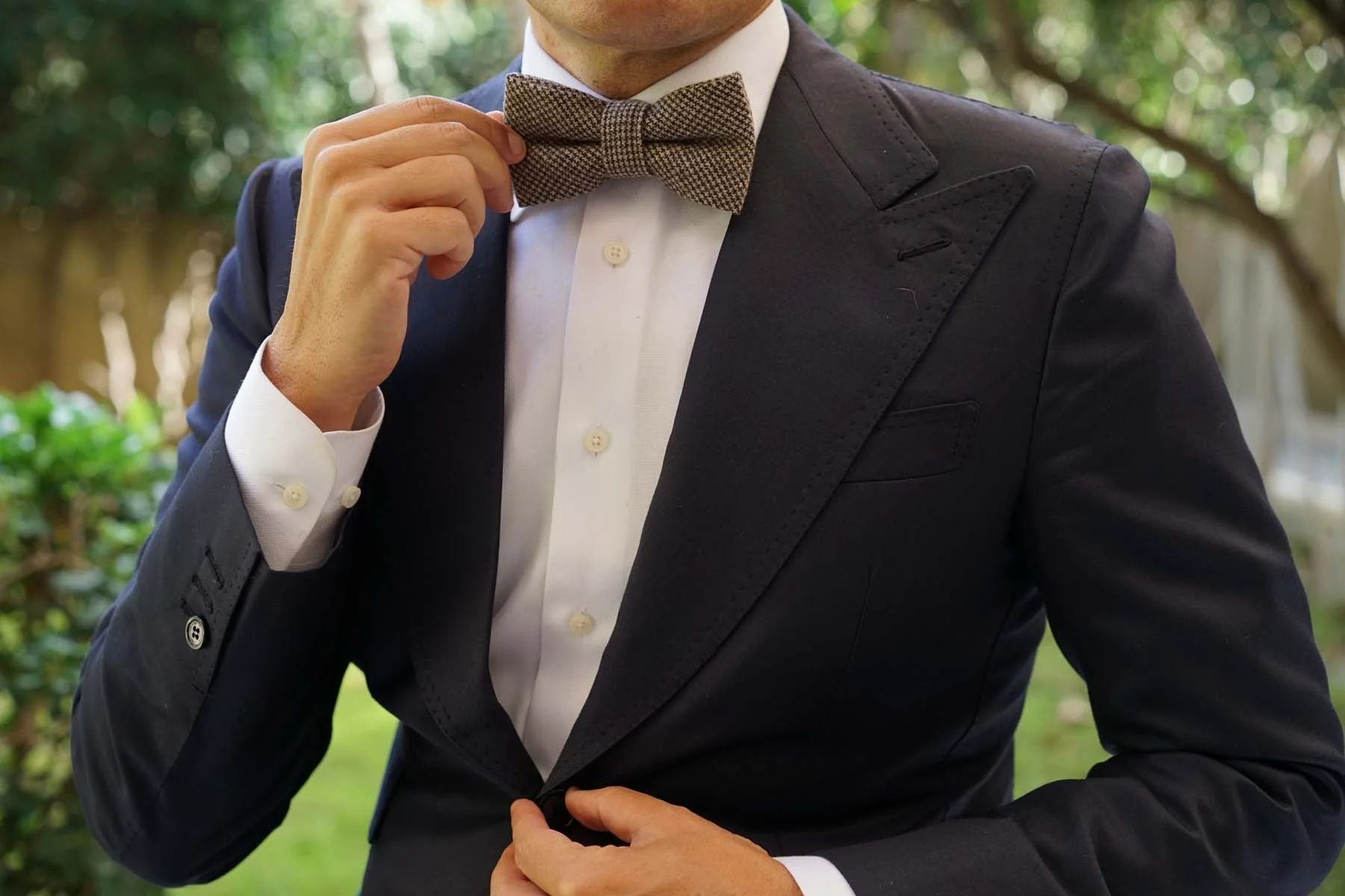 Brown Karakul Houndstooth Wool Bow Tie - Image 6