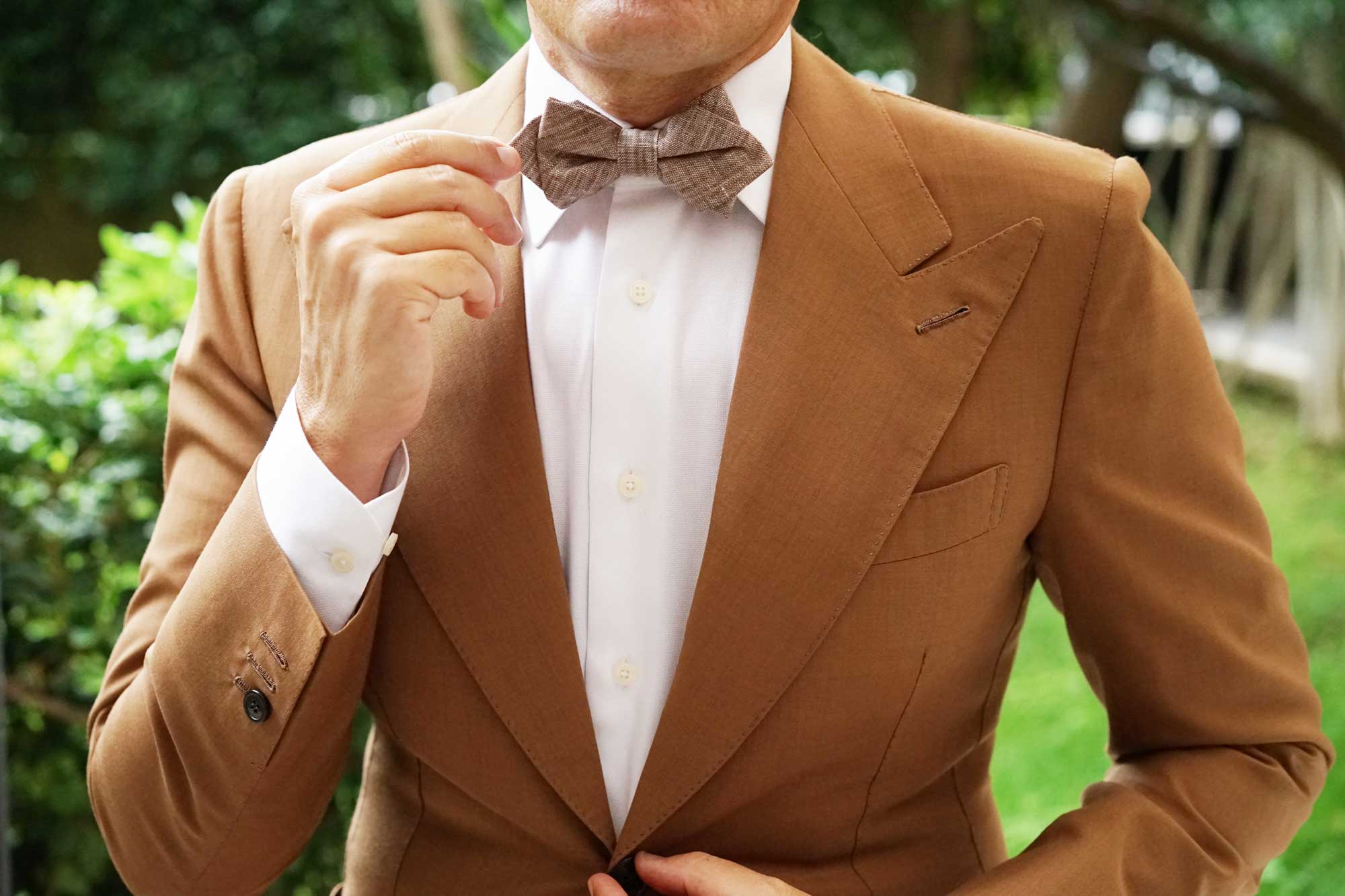 Brown Linen Chambray Diamond Bow Tie - Image 7