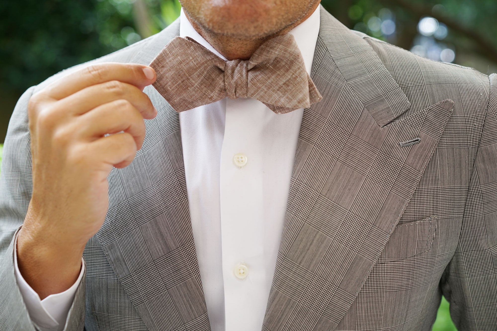 Brown Linen Chambray Self Tie Diamond Bow Tie - Image 7