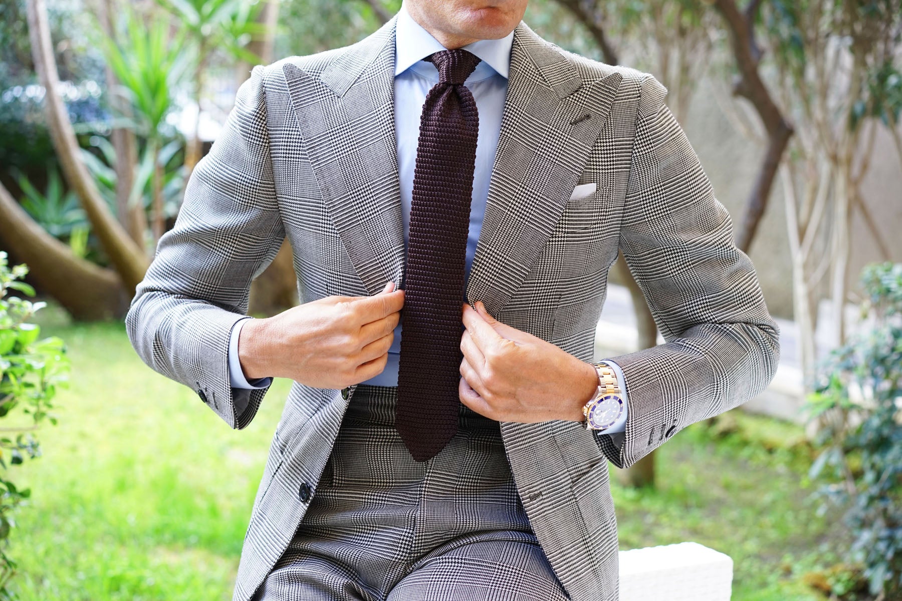 Brown Pointed Knitted Tie - Image 3