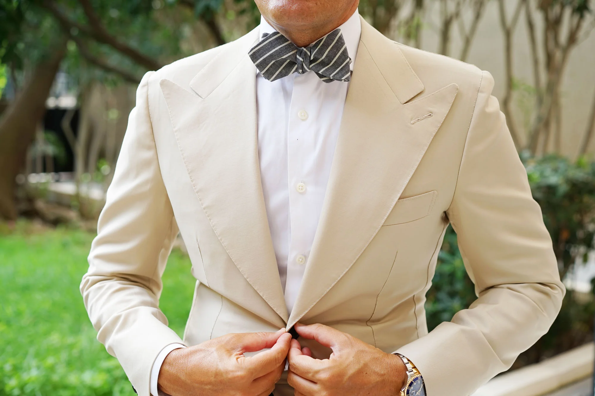Budapest Pinstripe Diamond Self Bow Tie - Image 4