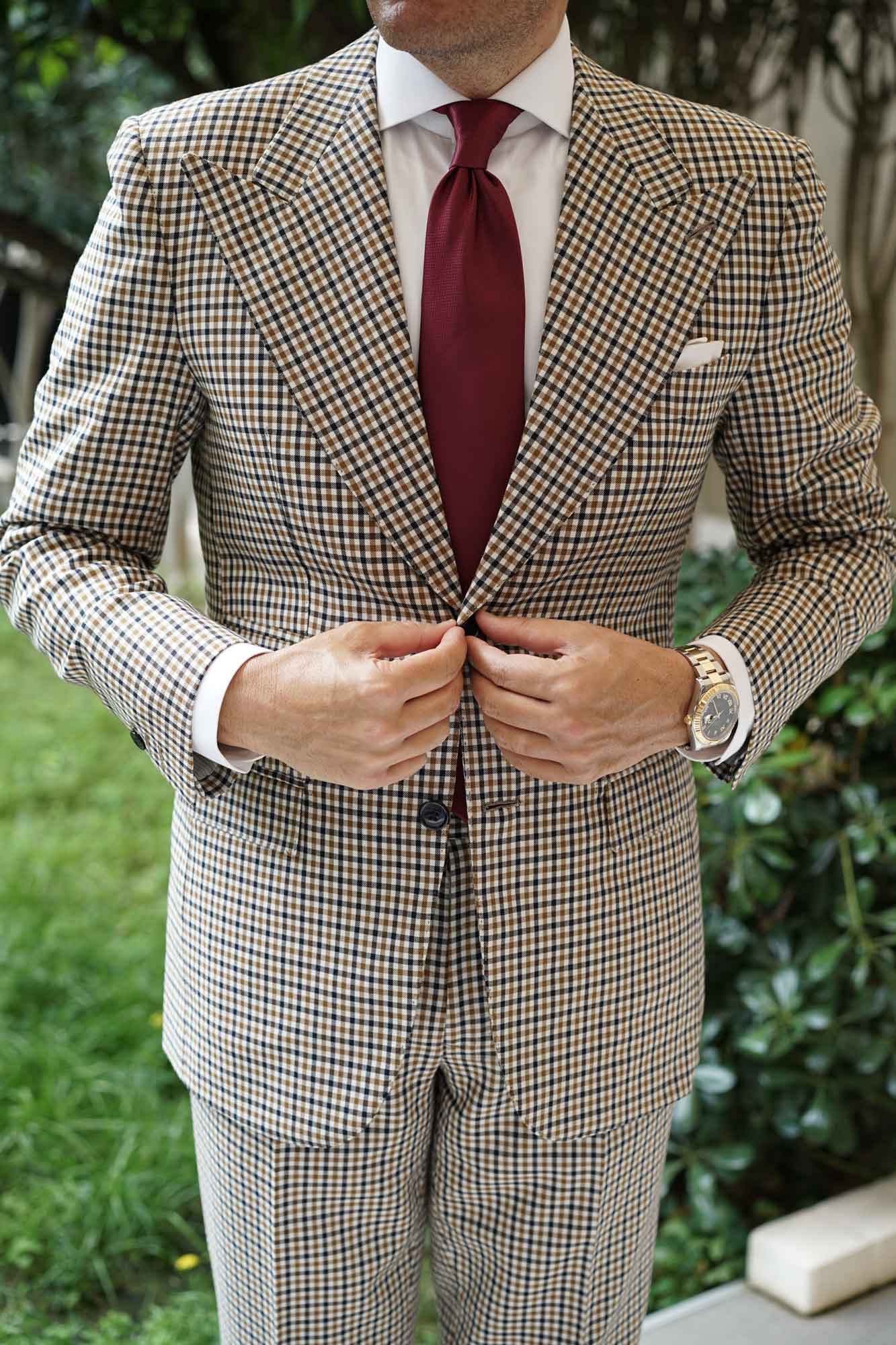 Burgundy Basket Weave Necktie - Image 5