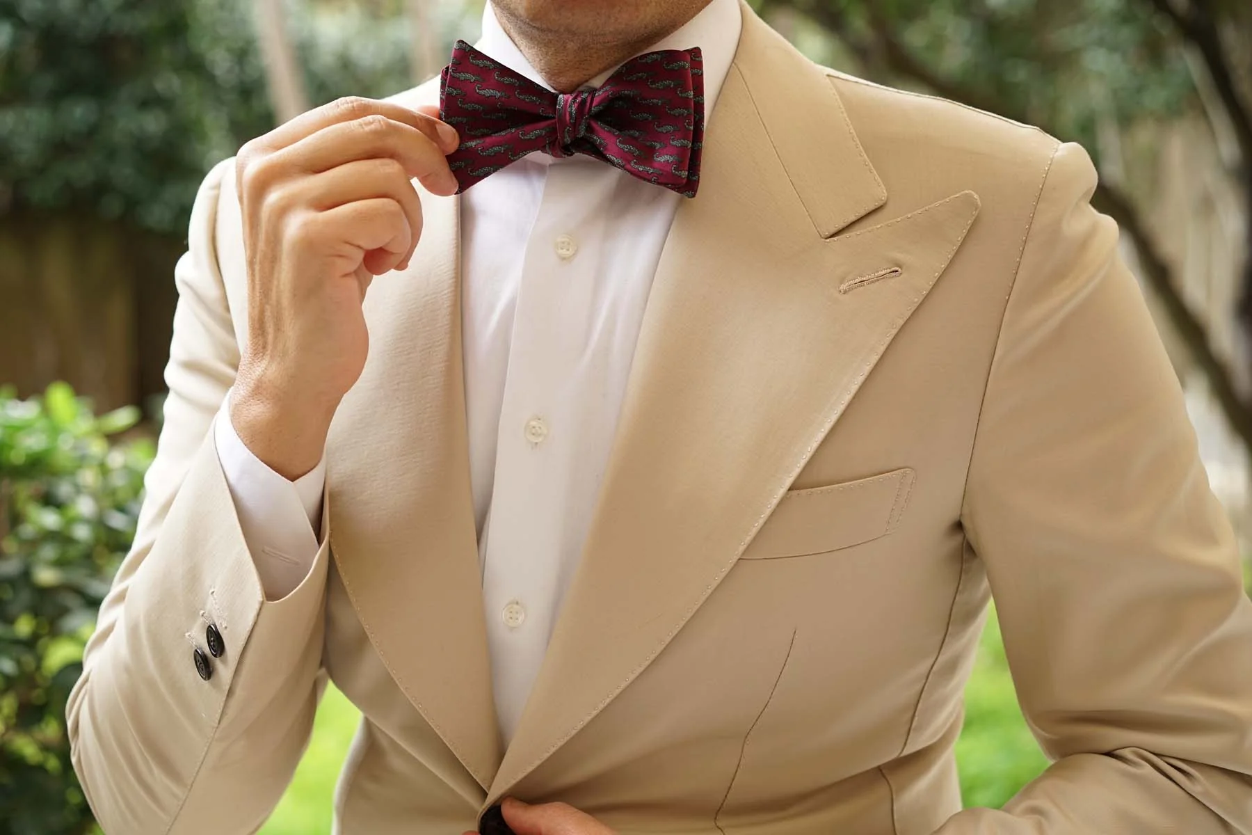 Burgundy Crocodile Dundee Self Bow Tie - Image 6