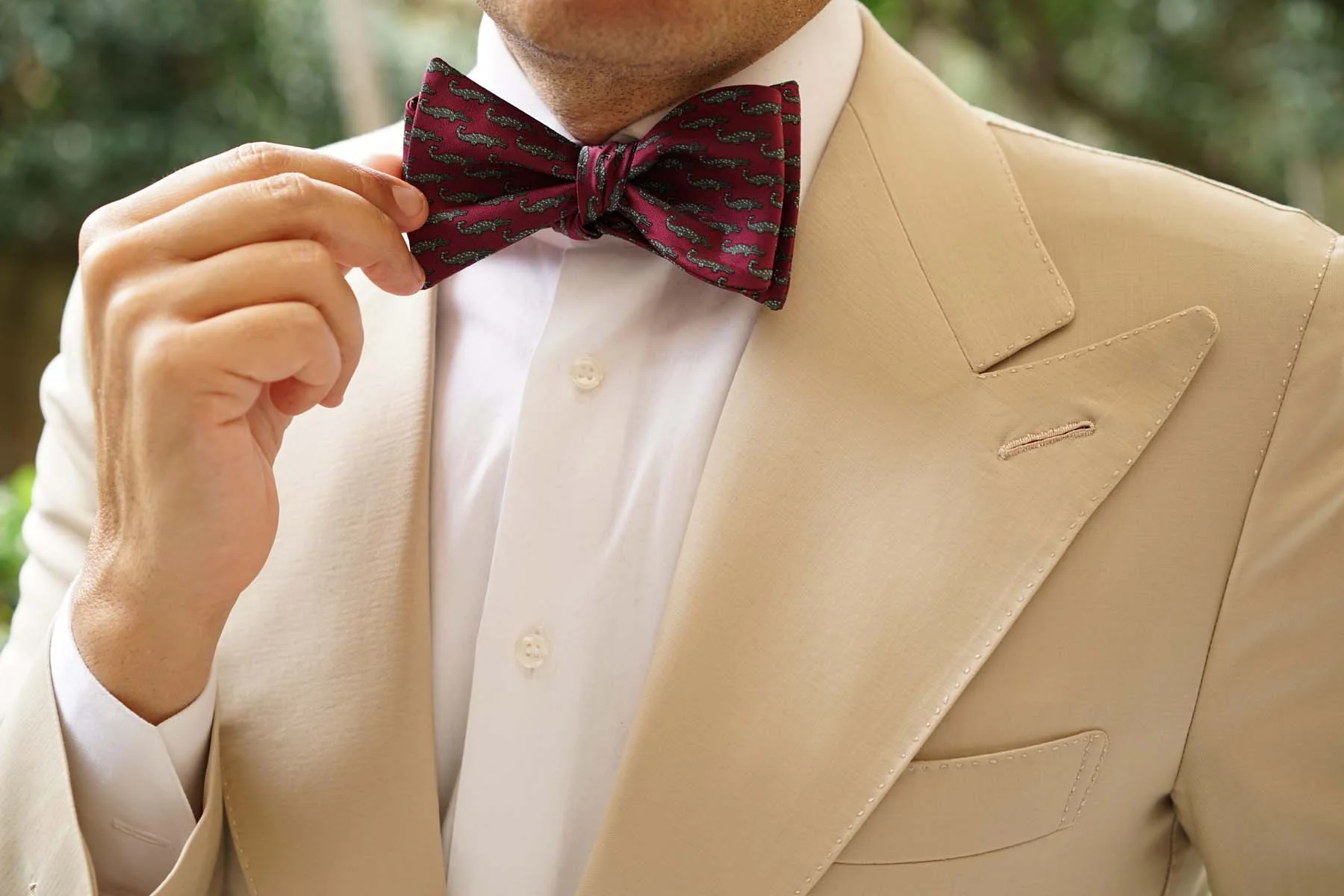 Burgundy Crocodile Dundee Self Bow Tie - Image 8