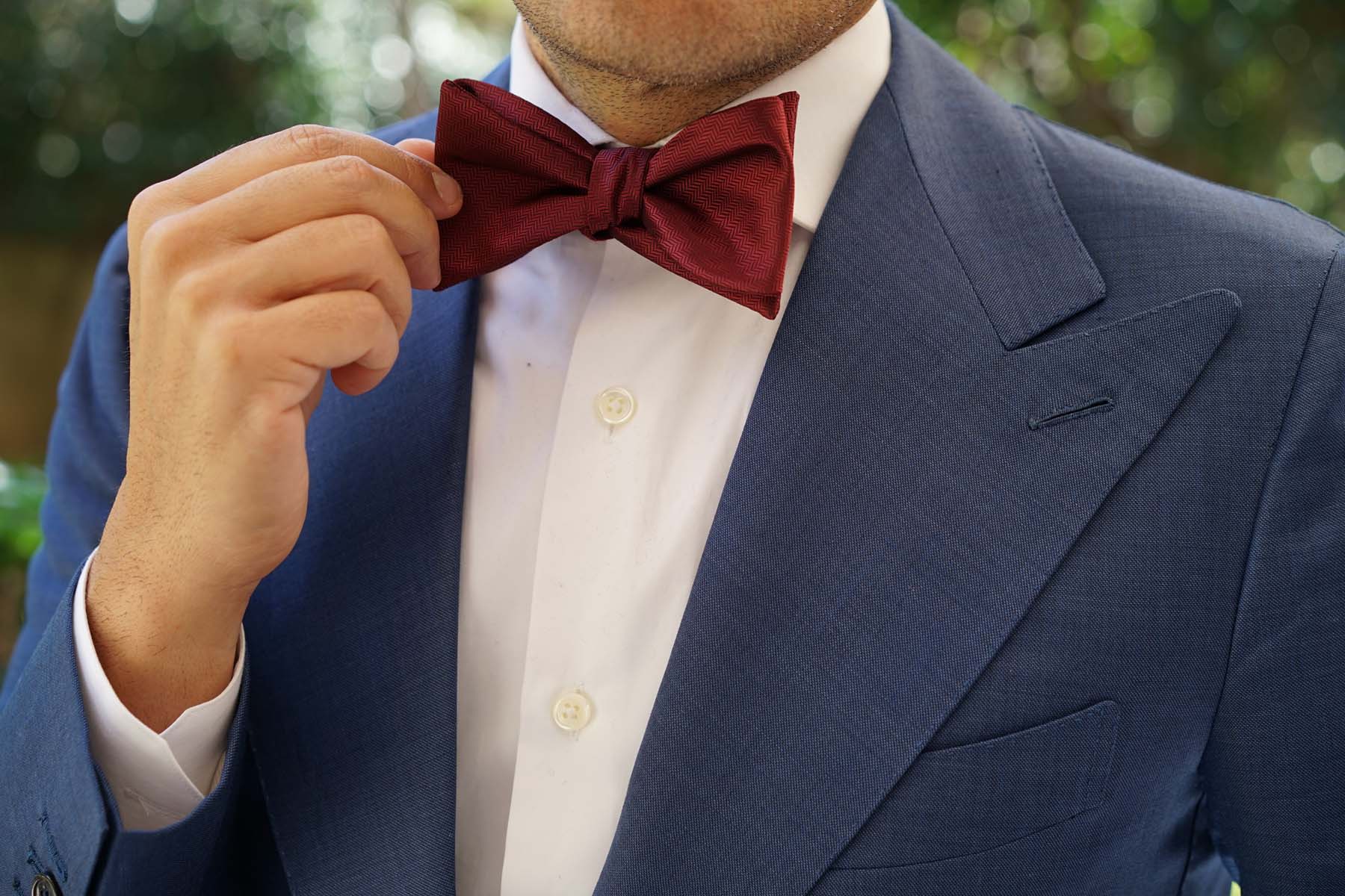 Burgundy Herringbone Self Bow Tie - Image 6