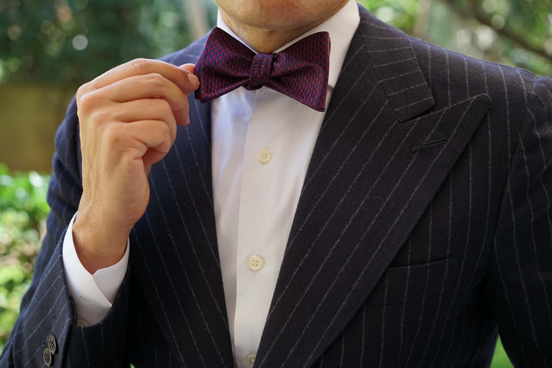 Burgundy Houndstooth Self Bow Tie - Image 7