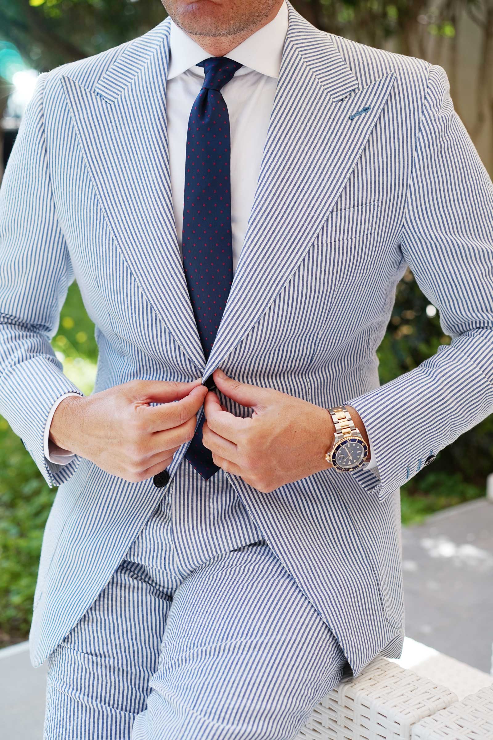 Burgundy Mini Dots on Navy Blue Skinny Tie - Image 5