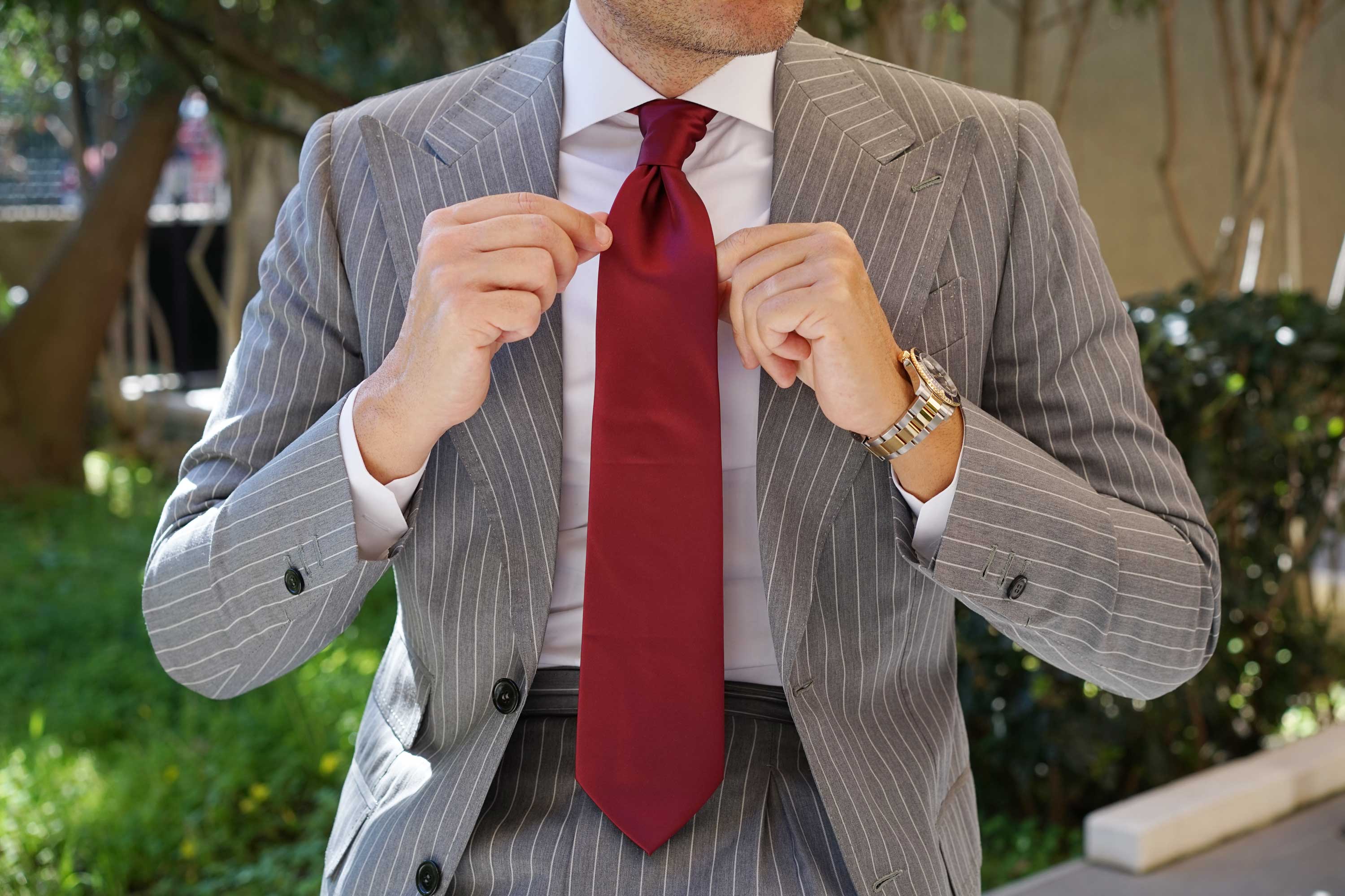 Burgundy Satin Necktie - Image 4