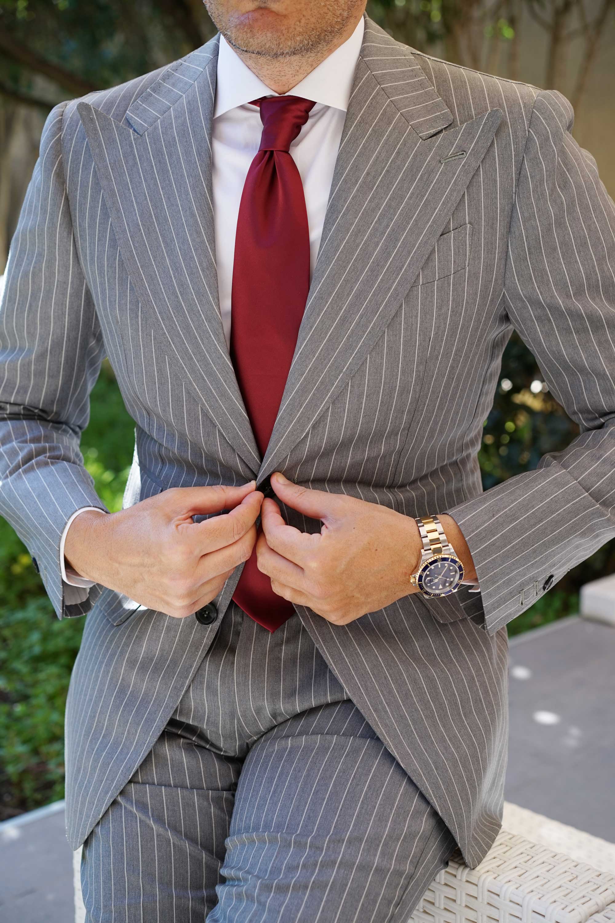 Burgundy Satin Necktie - Image 5