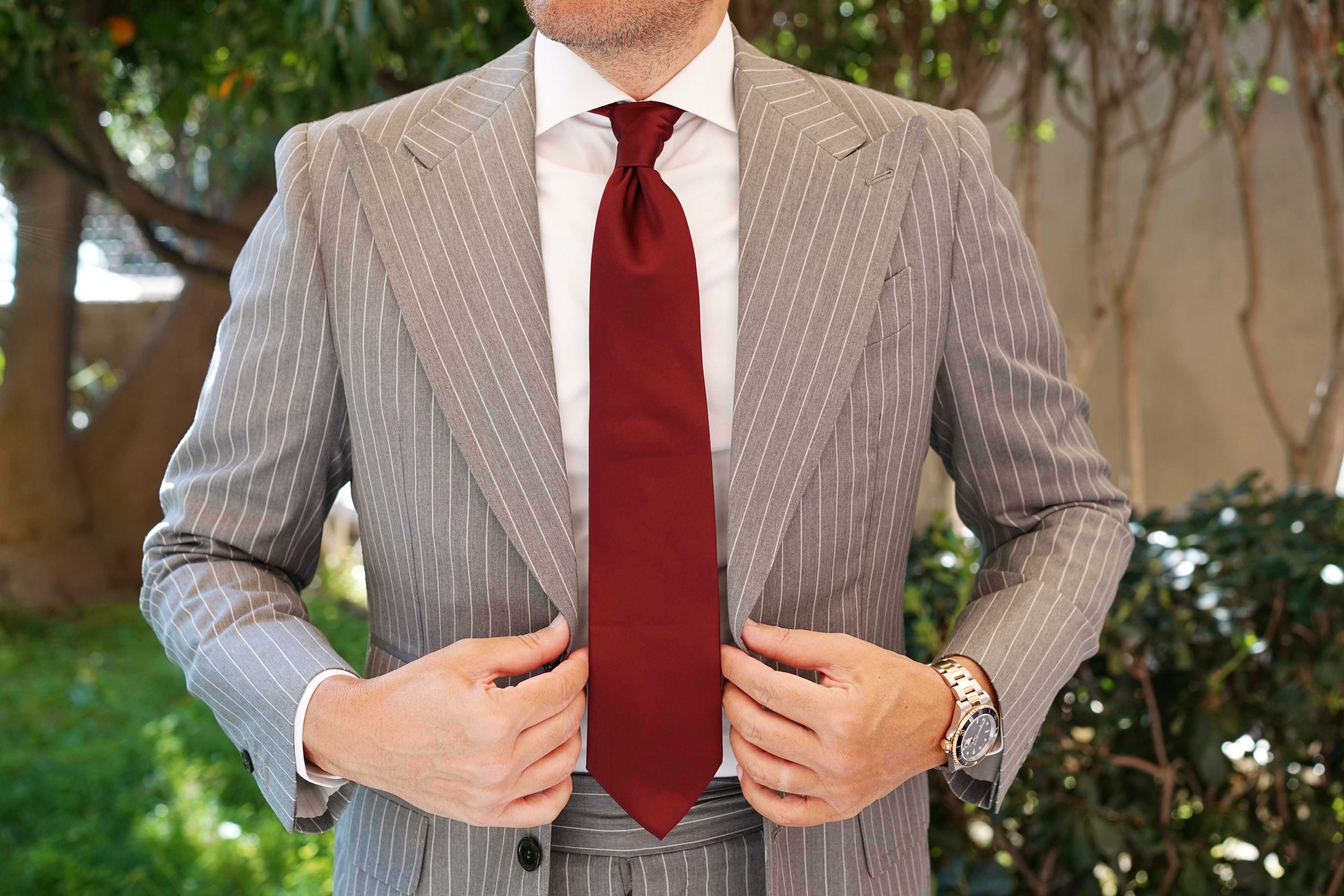 Burgundy Satin Necktie - Image 7