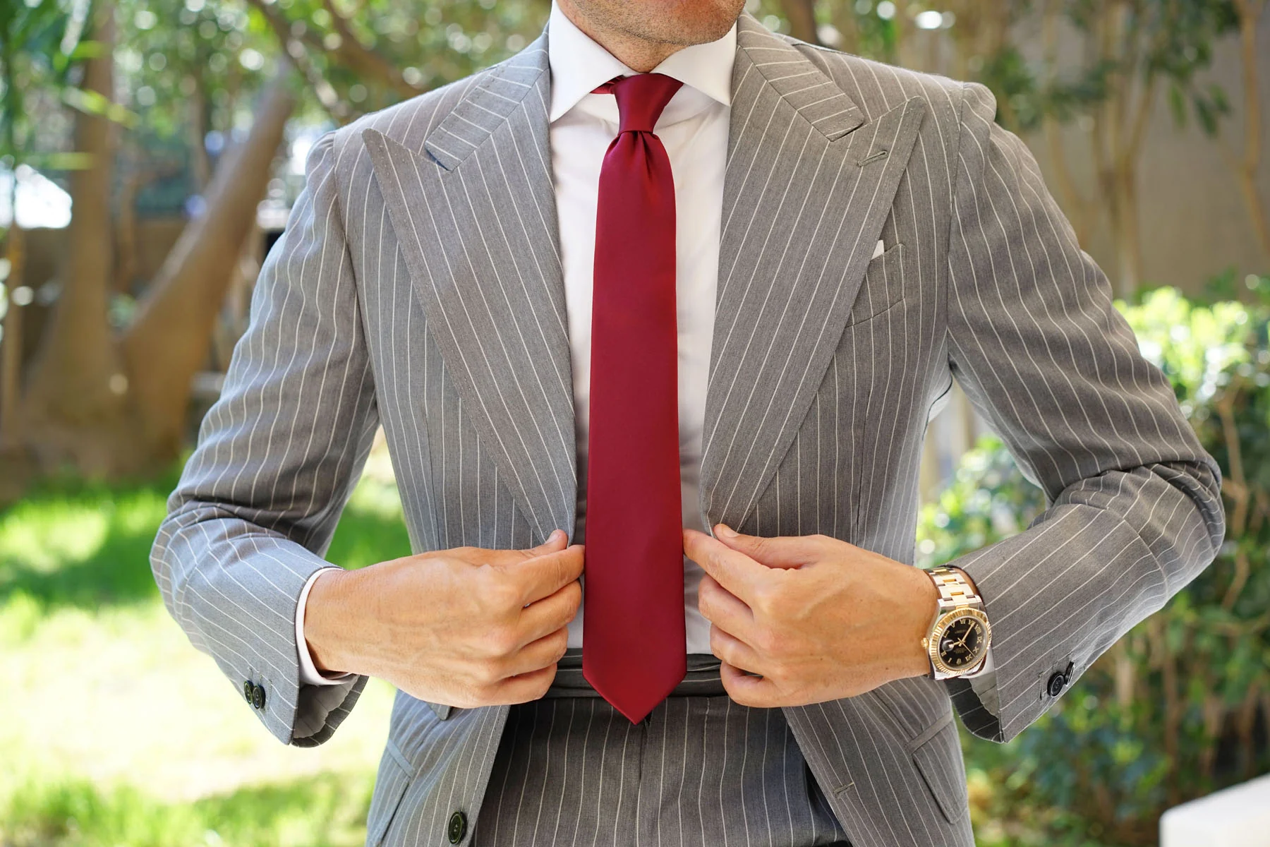 Burgundy Satin Skinny Tie - Image 4