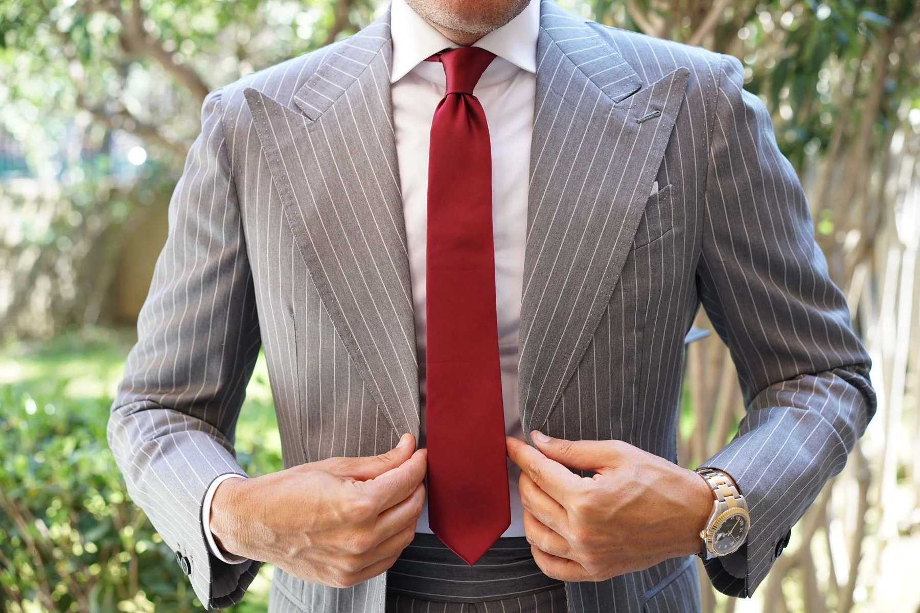 Burgundy Satin Skinny Tie - Image 6