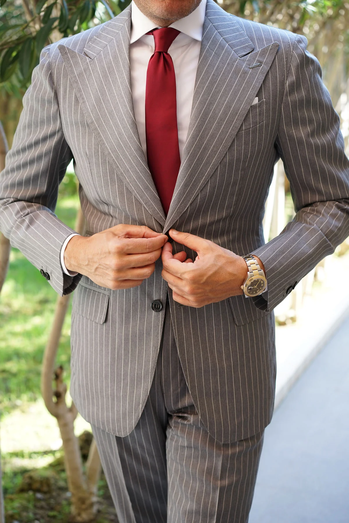 Burgundy Satin Skinny Tie - Image 7