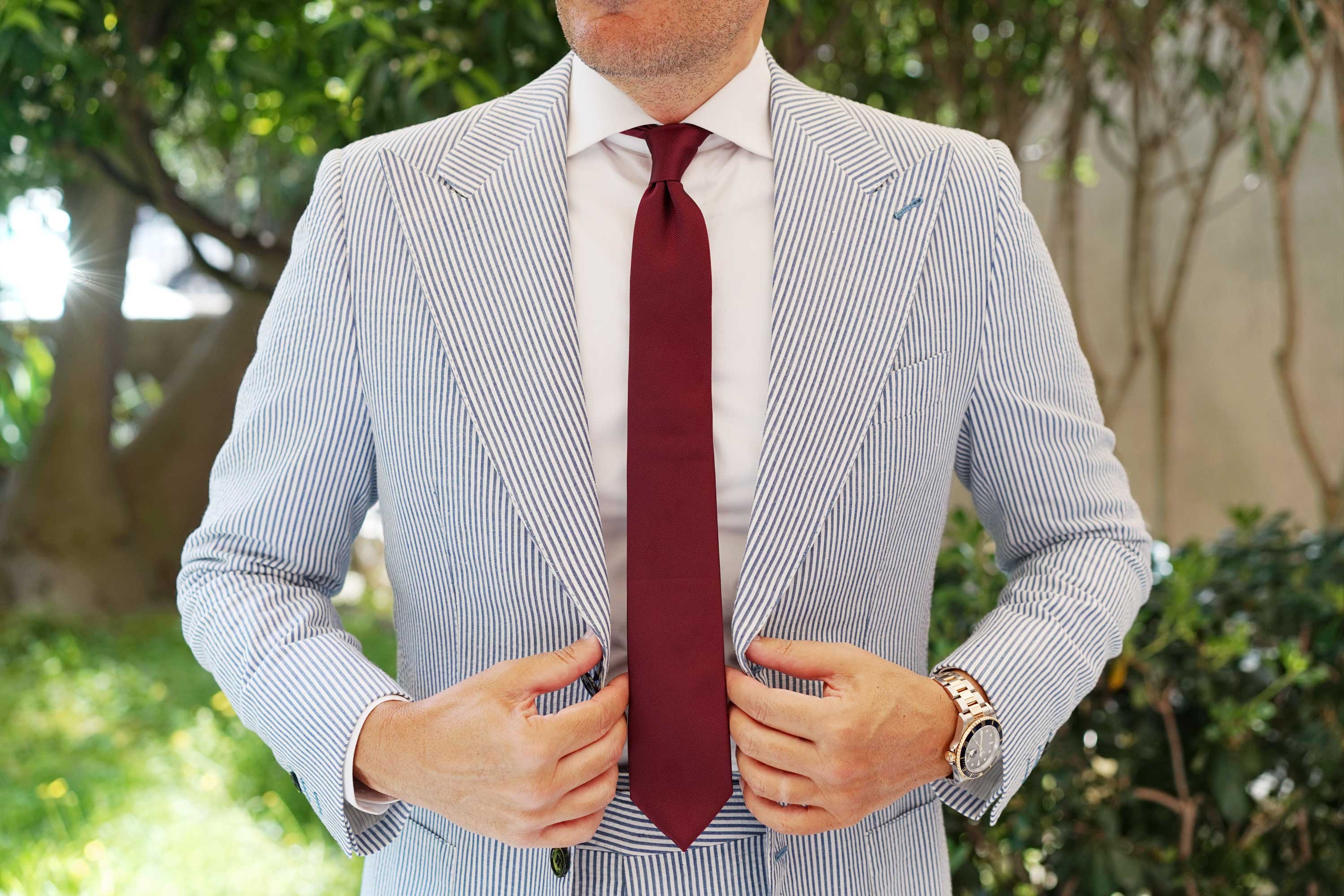 Burgundy Weave Skinny Tie - Image 7