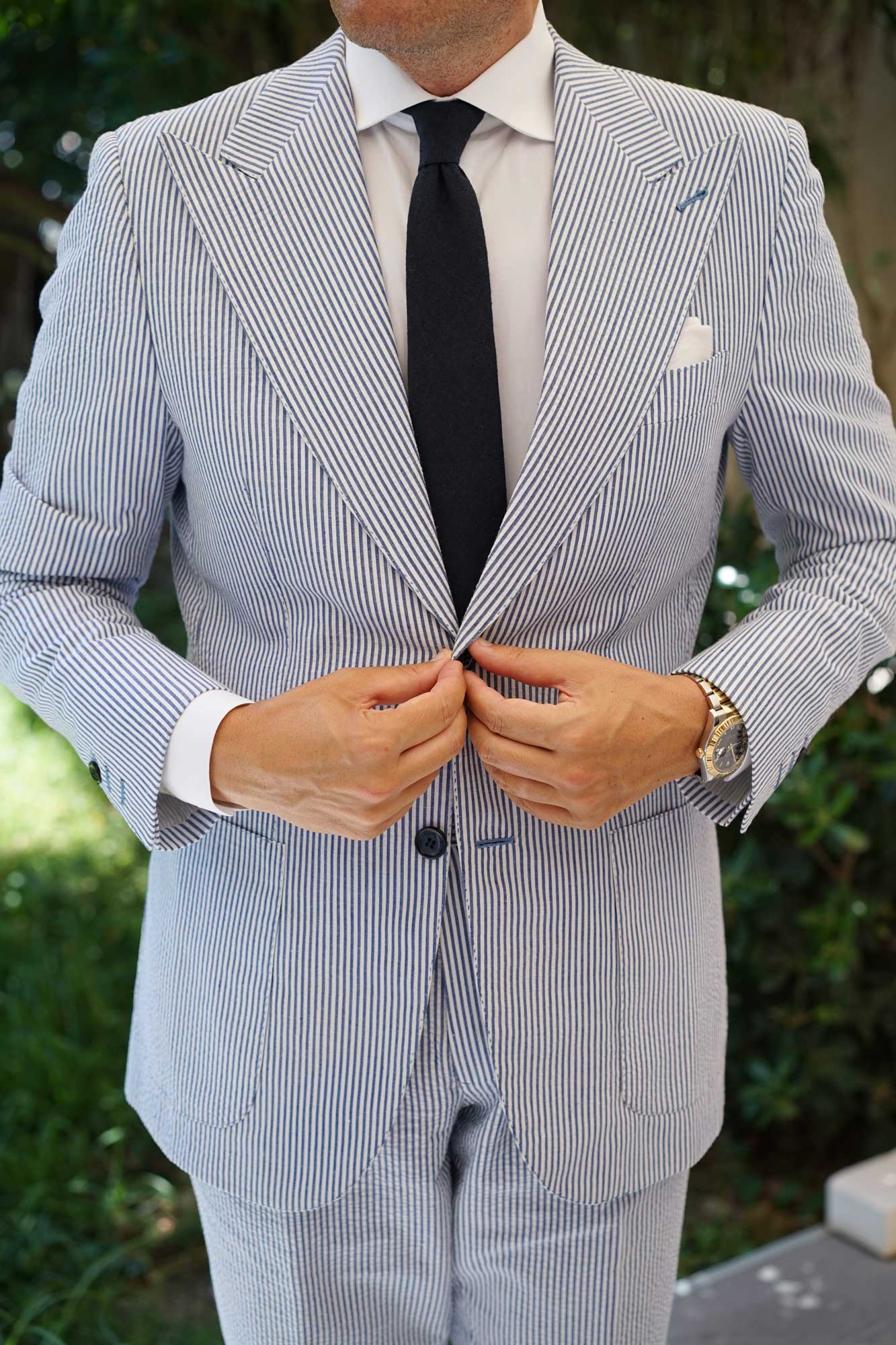 Burnt Boston Navy Blue Skinny Tie - Image 5