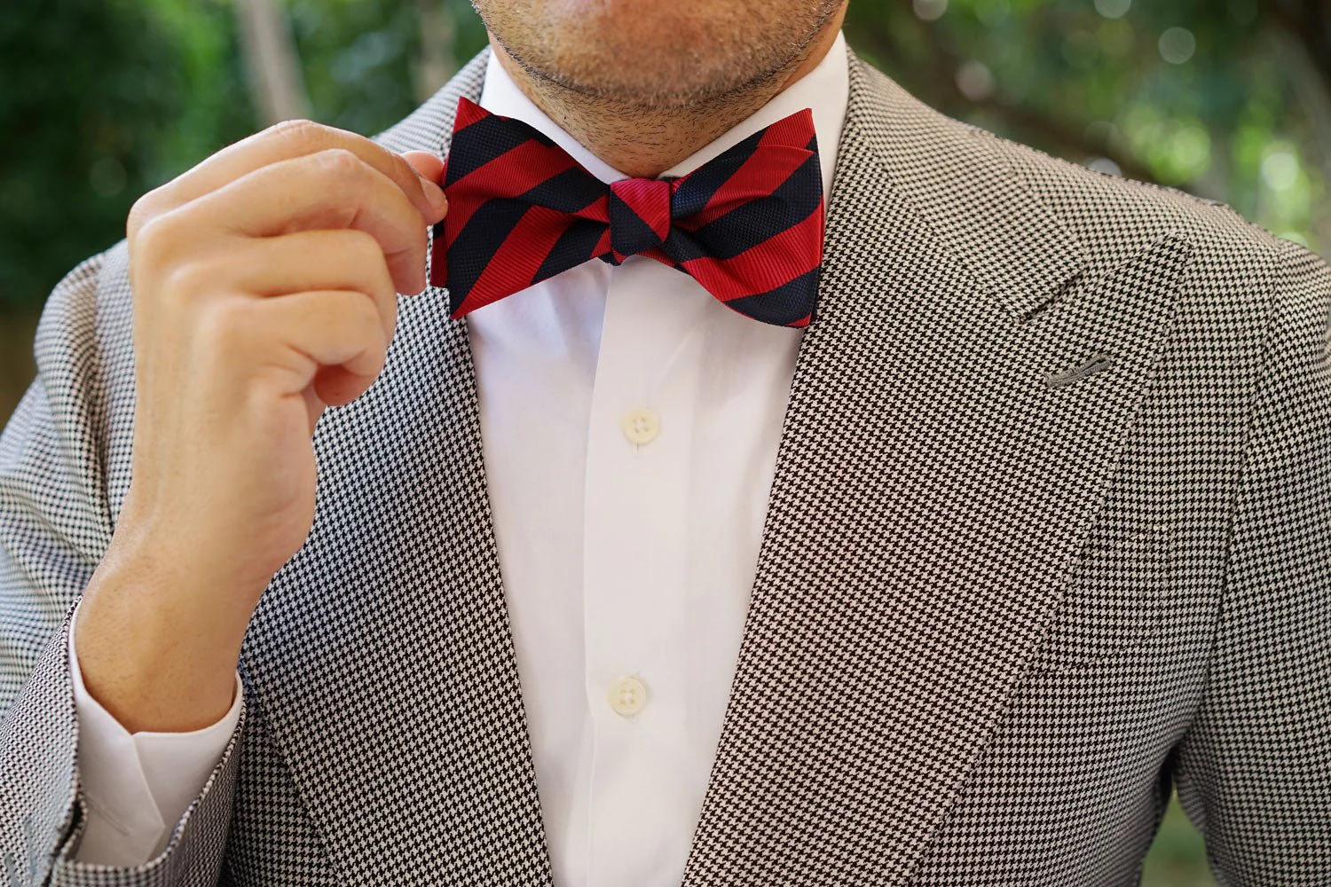 Canterbury Red & Navy Blue Striped Self Bow Tie - Image 10