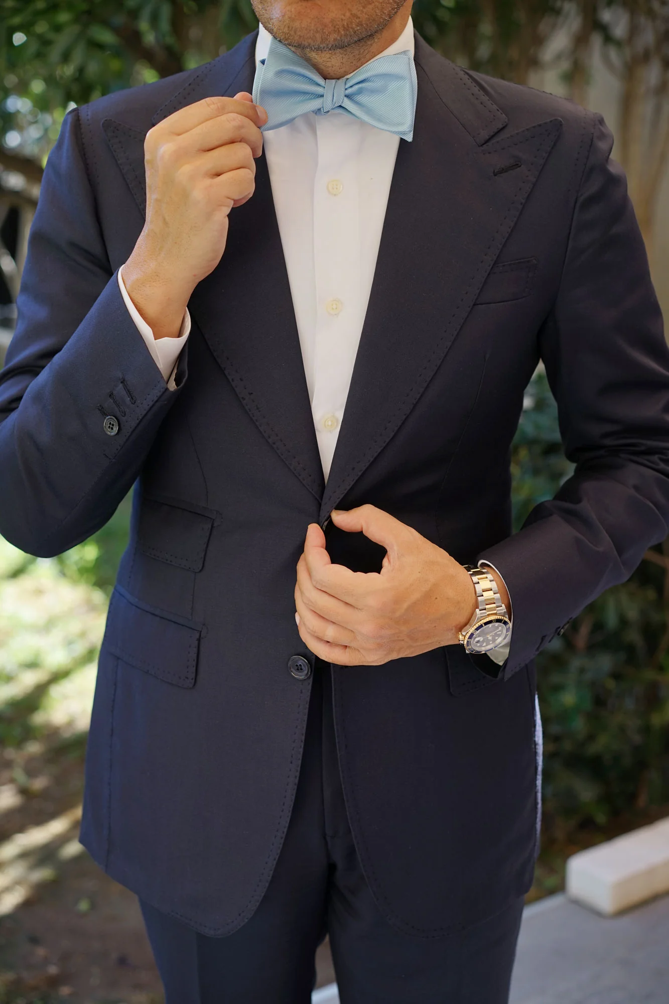 Capri Blue Twill Self Bow Tie - Image 5