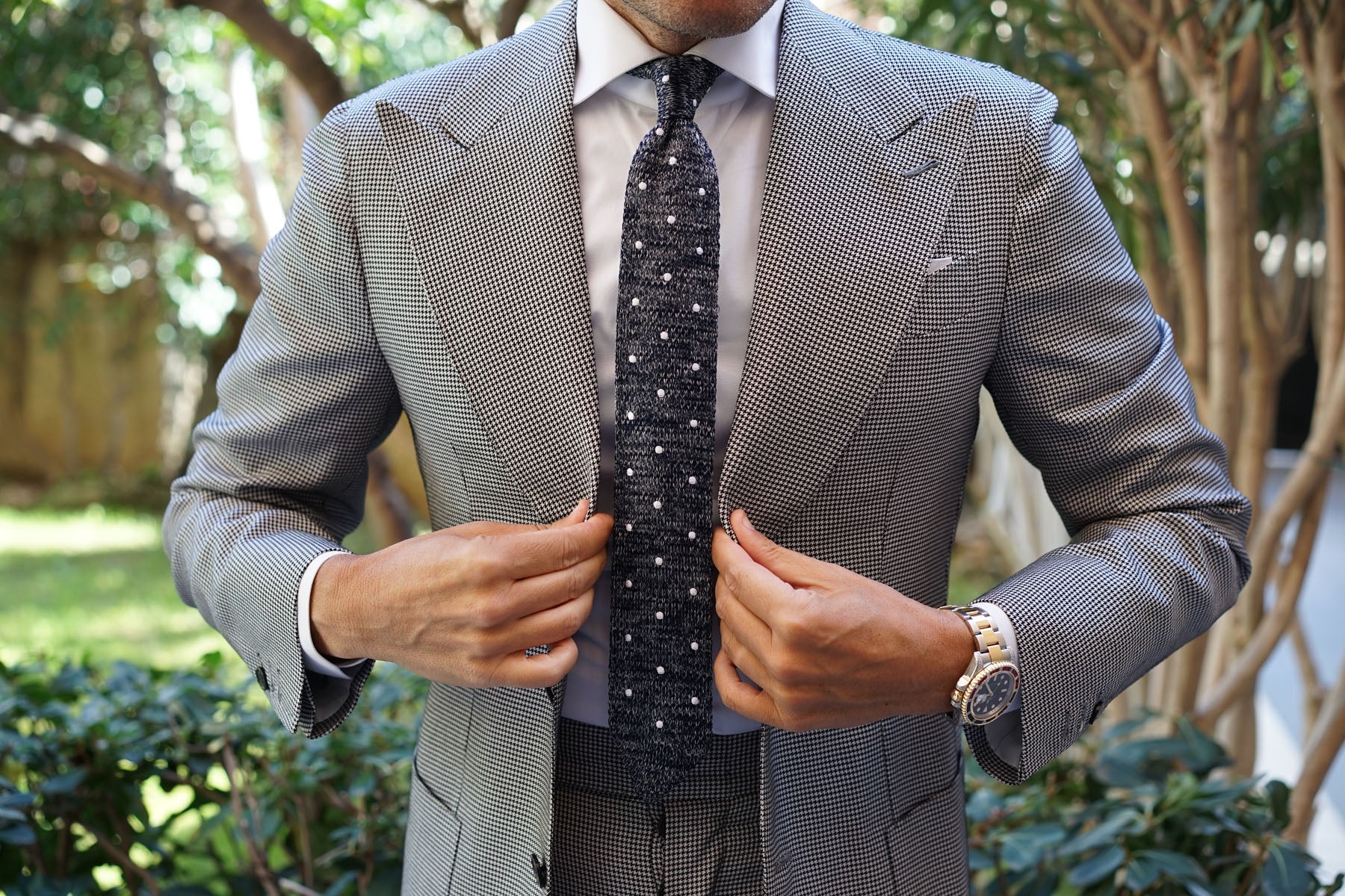 Chambray Navy Polka Dot Knitted Tie - Image 6