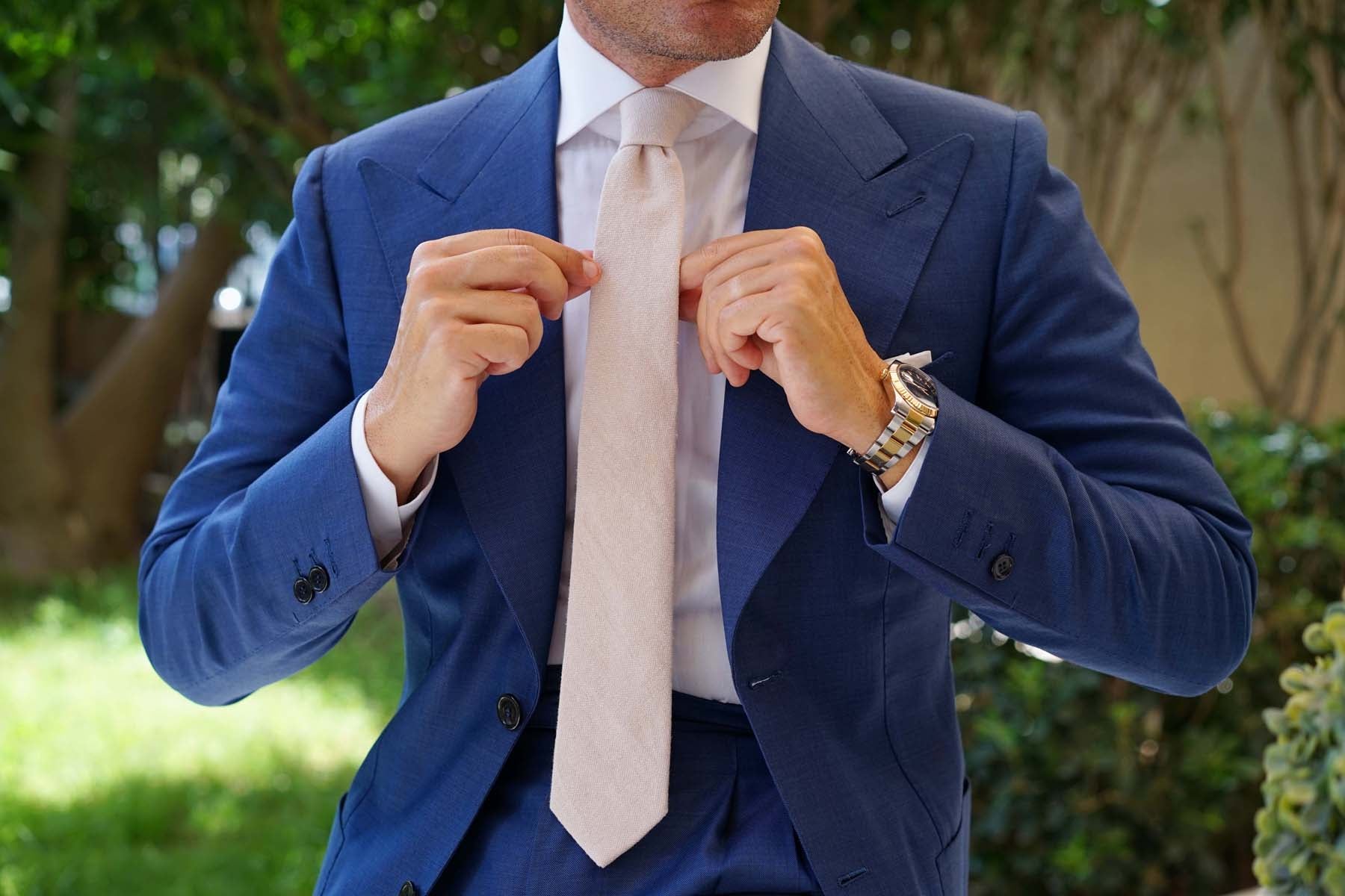 Champagne Beige Linen Skinny Tie - Image 6