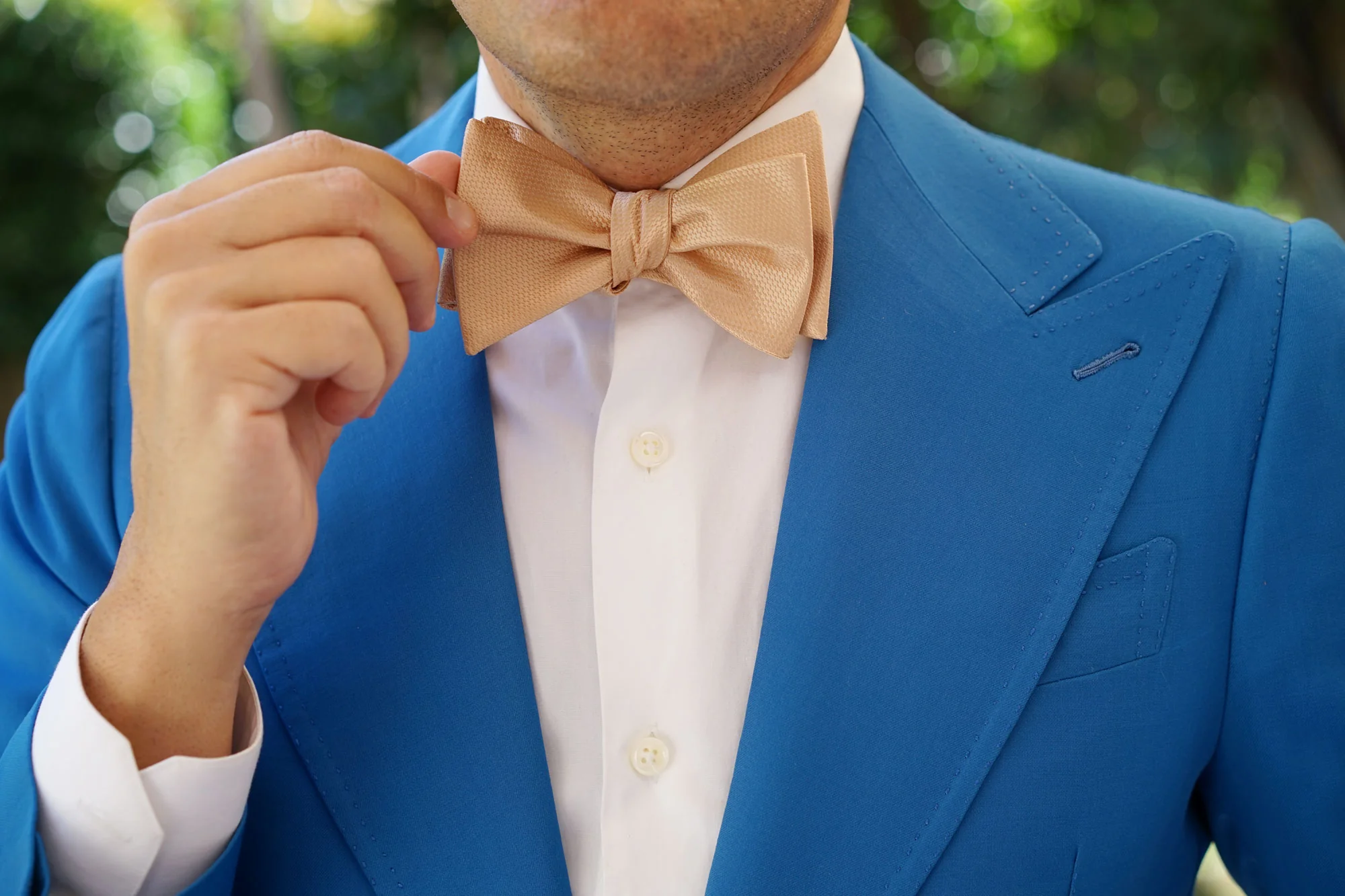 Champagne Gold Basket Weave Self Bow Tie - Image 10