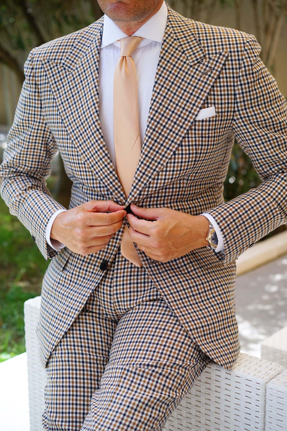 Champagne Gold Basket Weave Skinny Tie - Image 9
