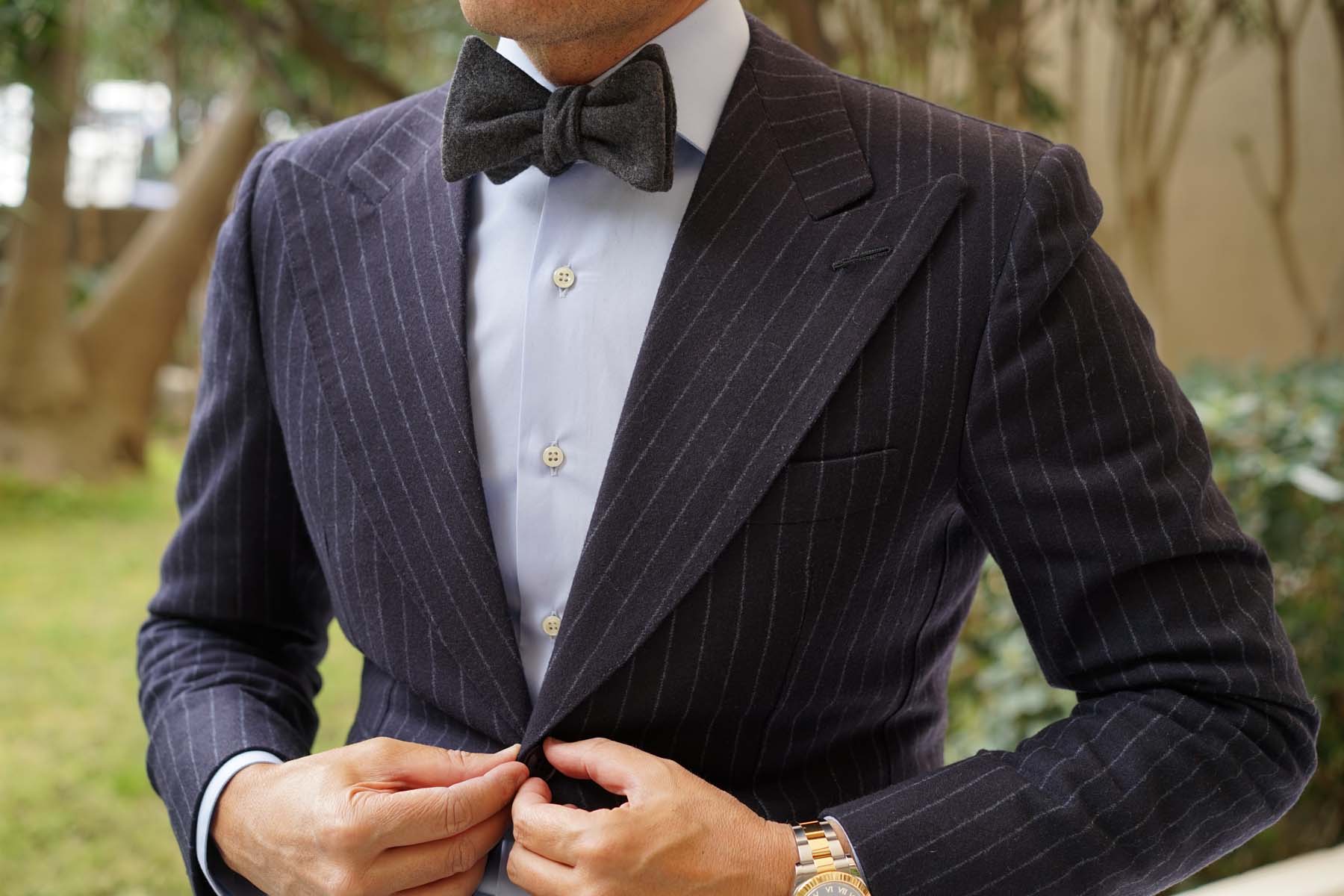 Charcoal Grey Dorset Wool Self Bow Tie - Image 4