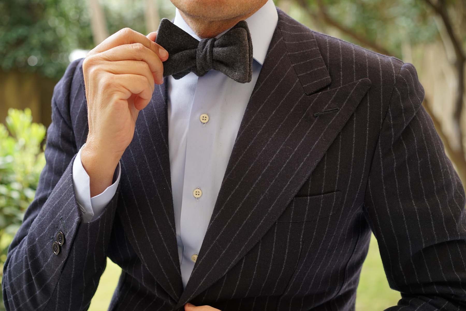 Charcoal Grey Dorset Wool Self Bow Tie - Image 6
