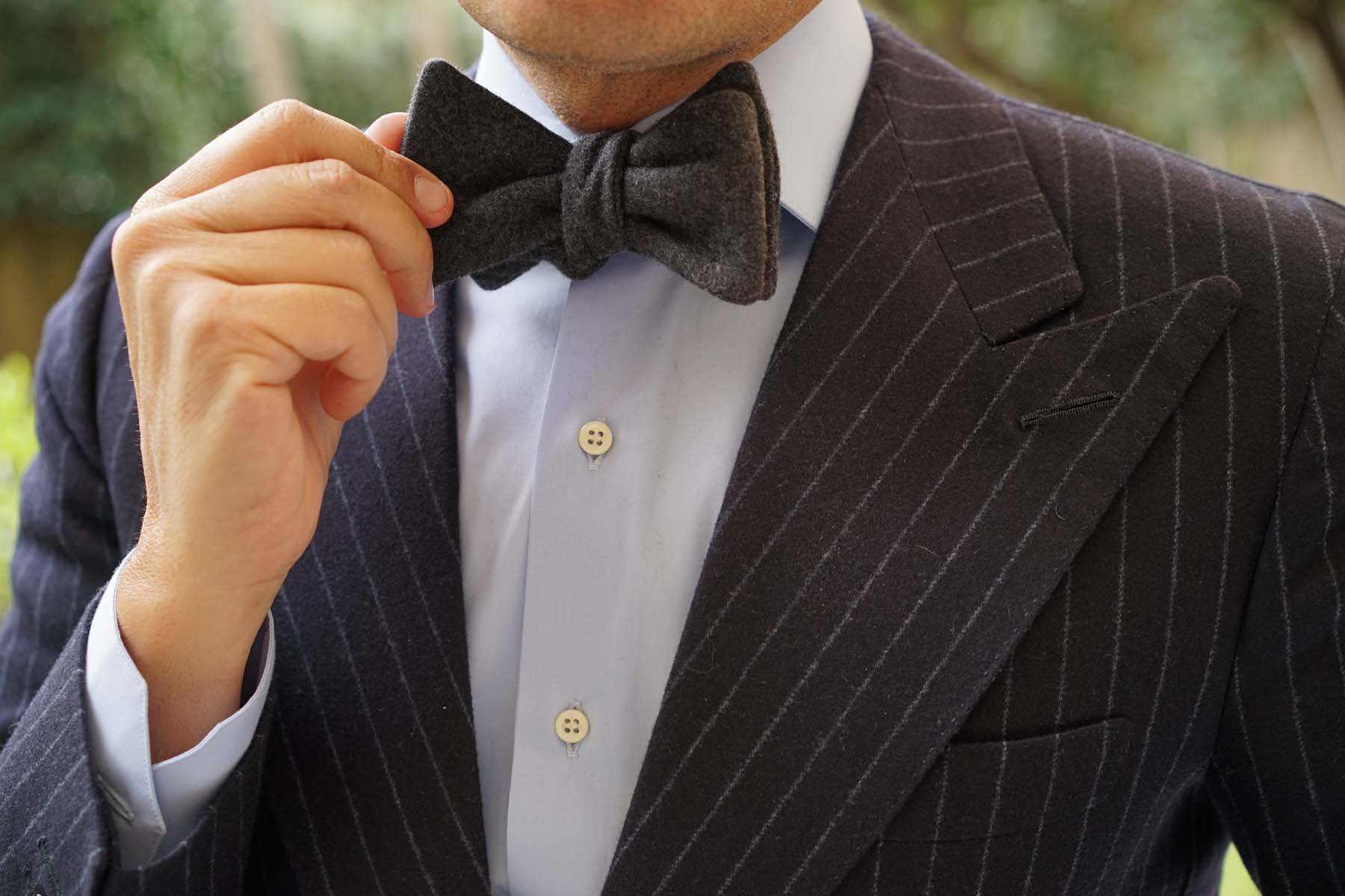 Charcoal Grey Dorset Wool Self Bow Tie - Image 7