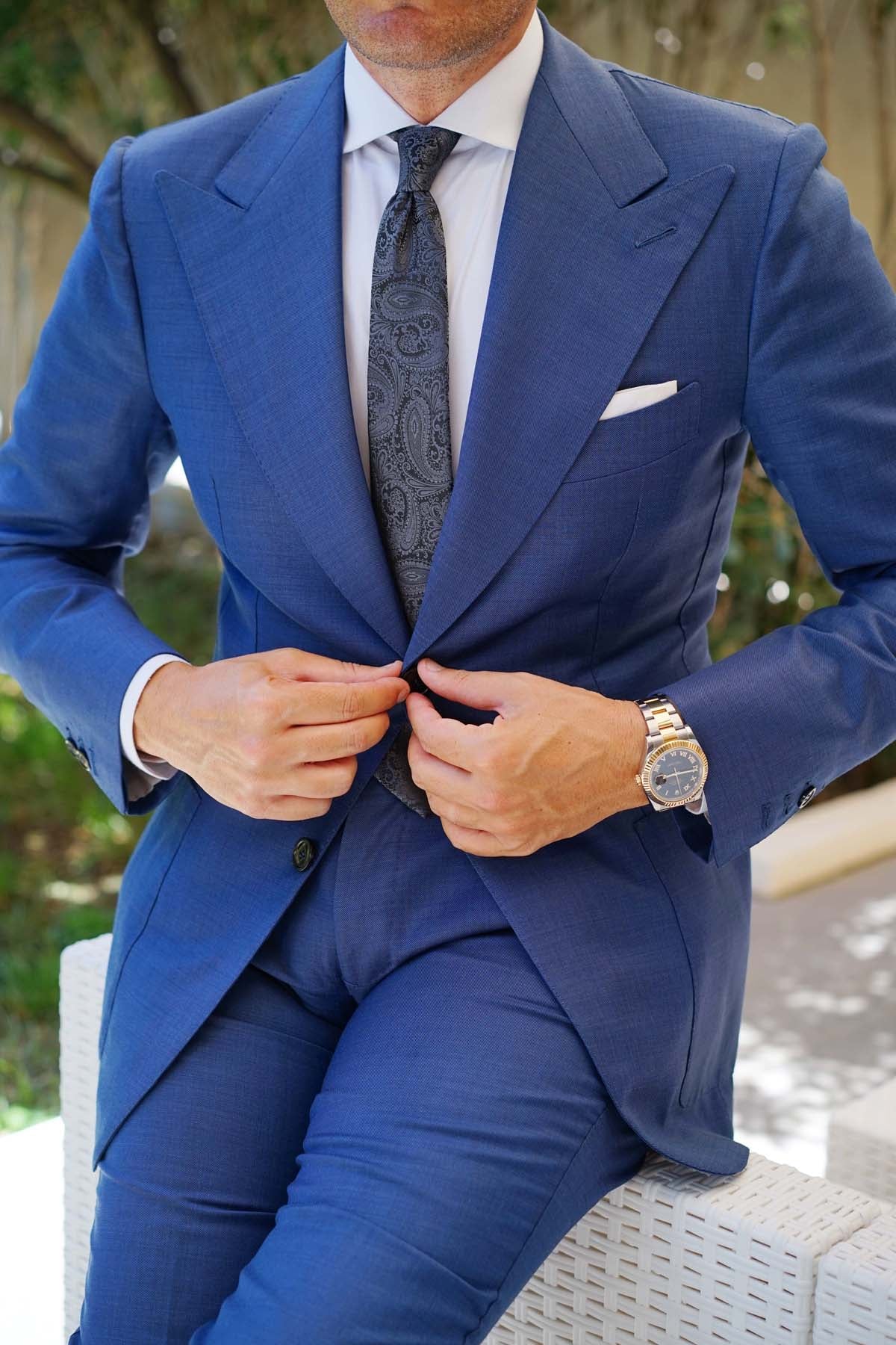 Charcoal Grey Paisley Skinny Tie - Image 9